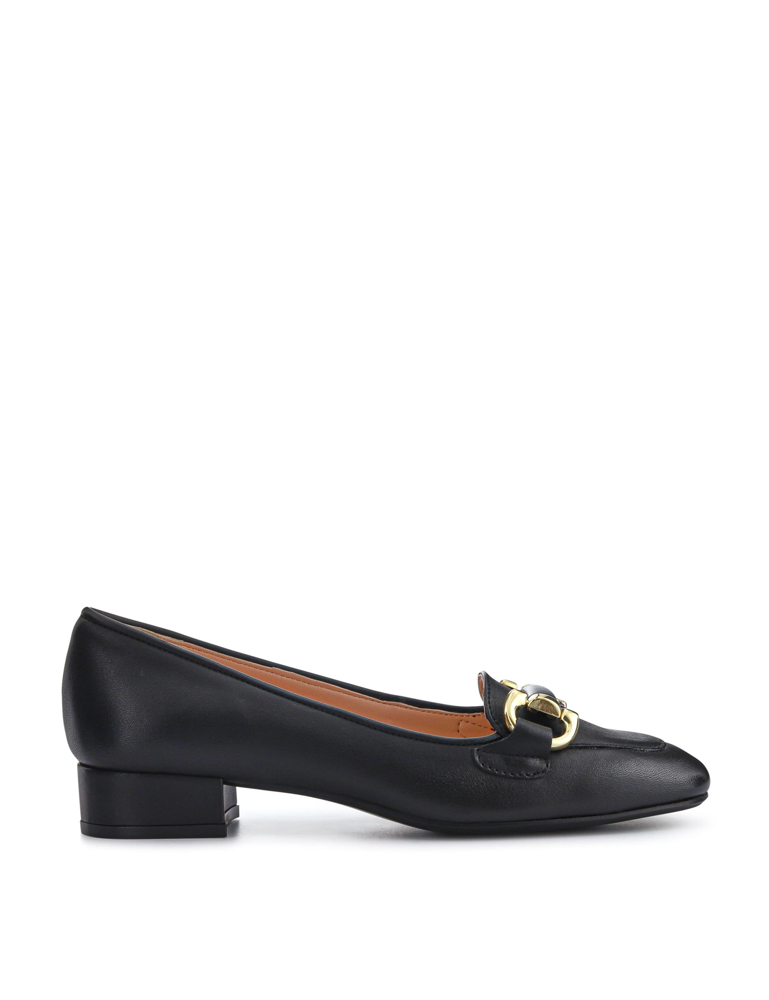 Leather Slip On Block Heel Court Shoes