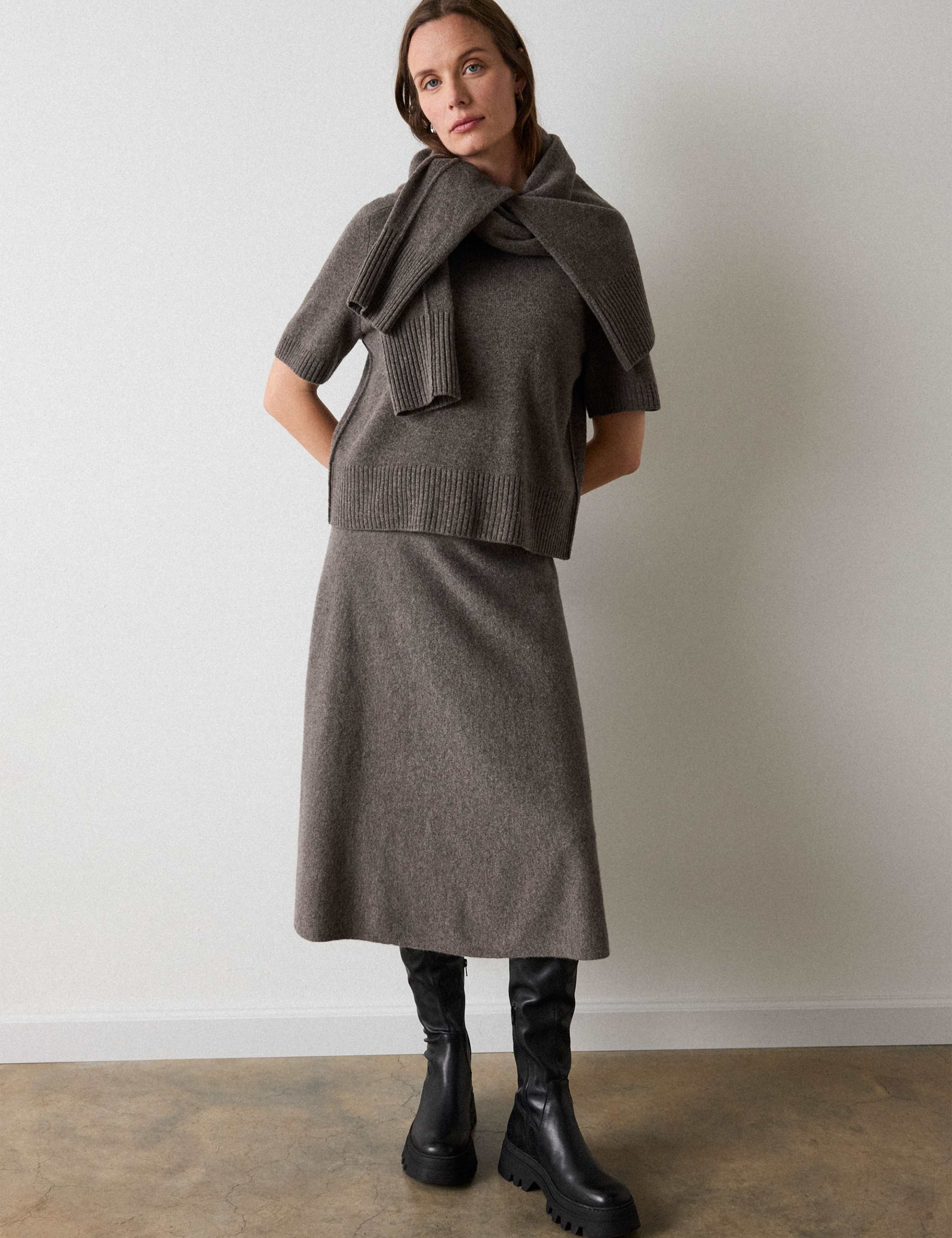 Pure Wool Midi Tiered Skirt