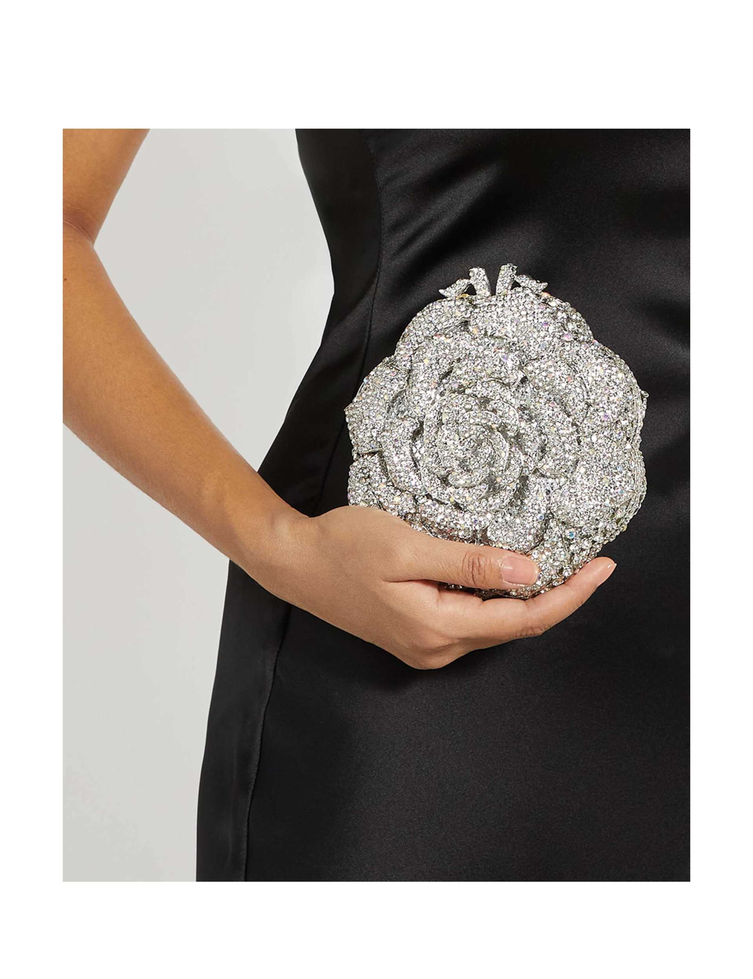 Diamante Flower Chain Strap Clutch Bag