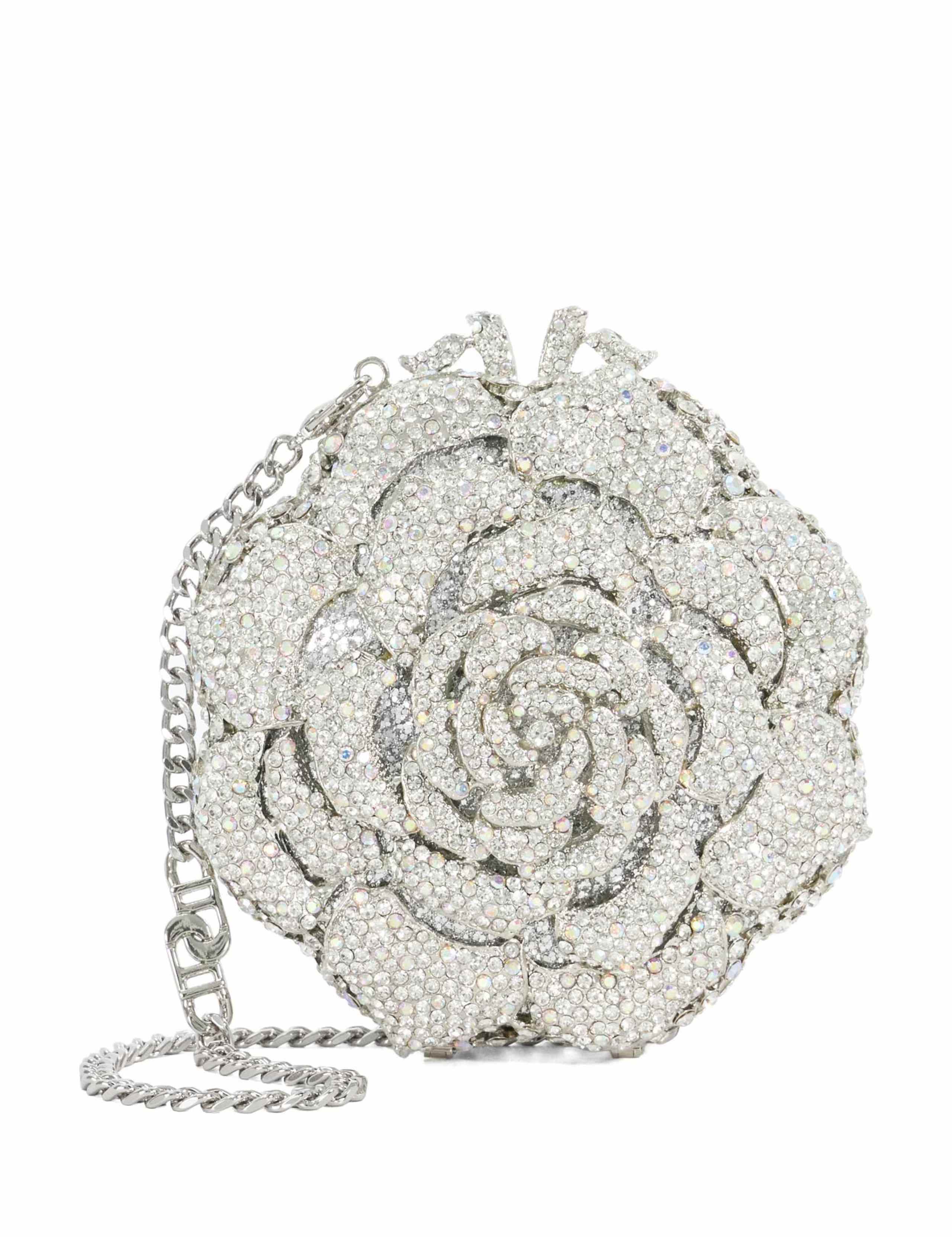 Diamante Flower Chain Strap Clutch Bag