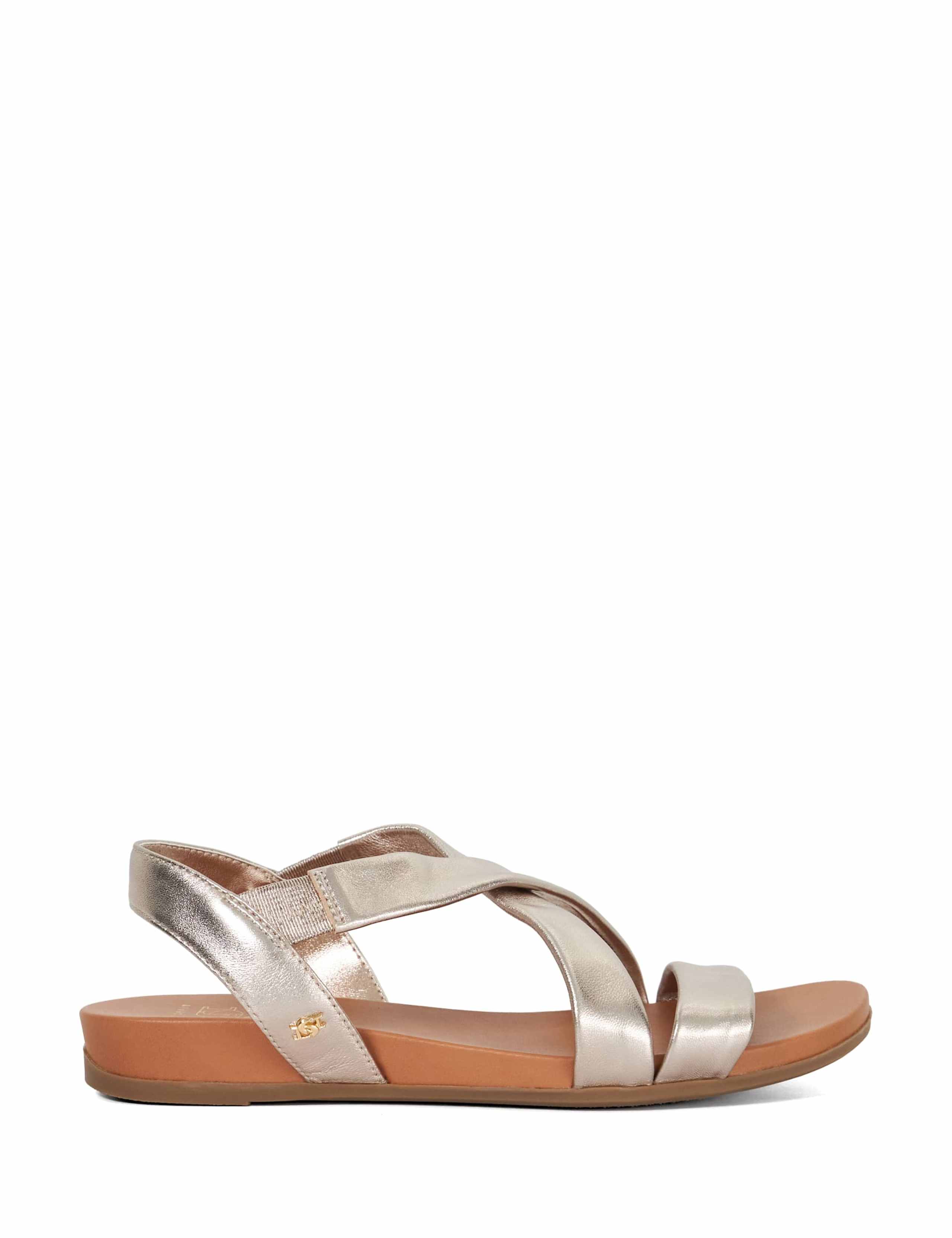 Wide Fit Leather Metallic Flat Sandals