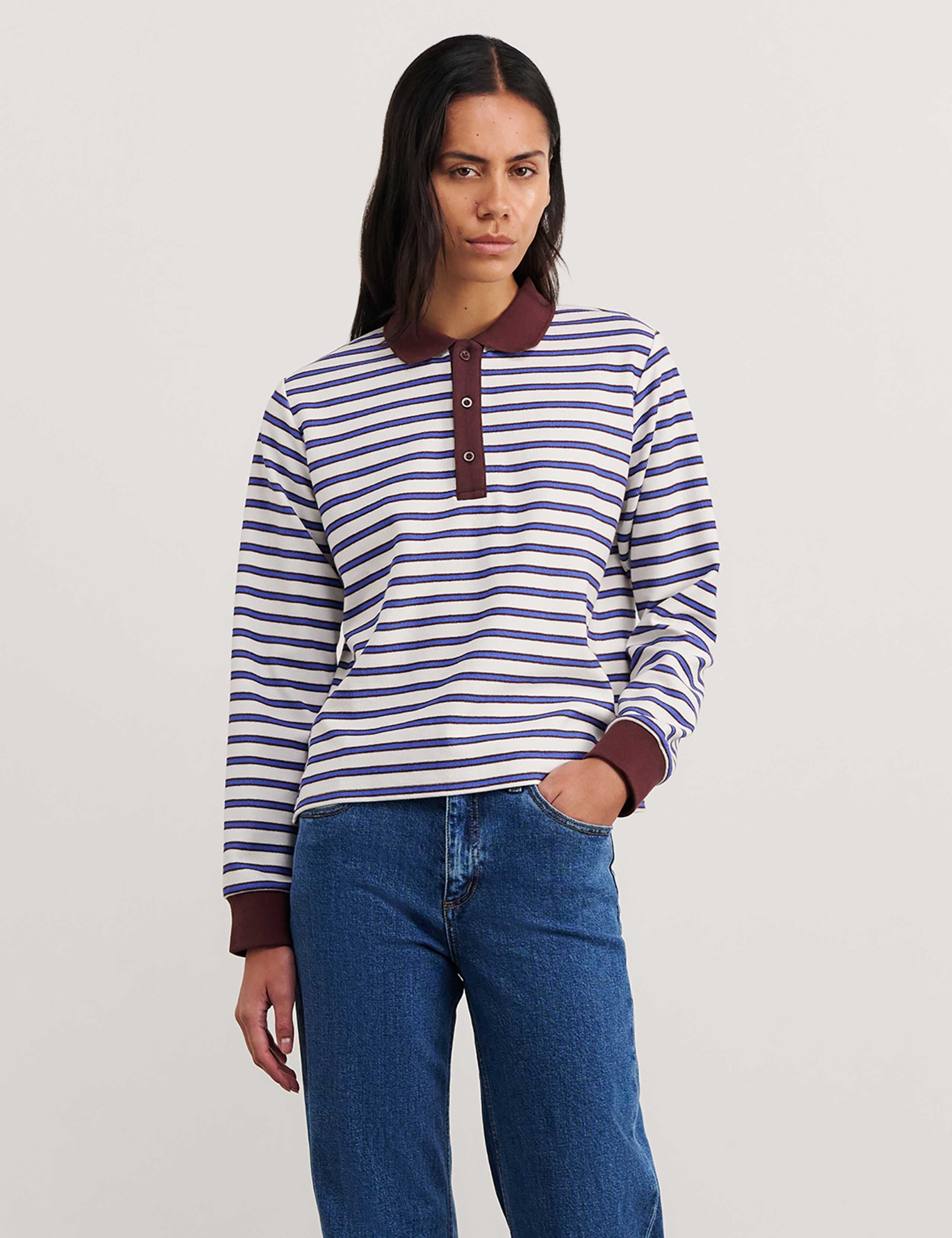 Cotton Blend Striped Rugby Top
