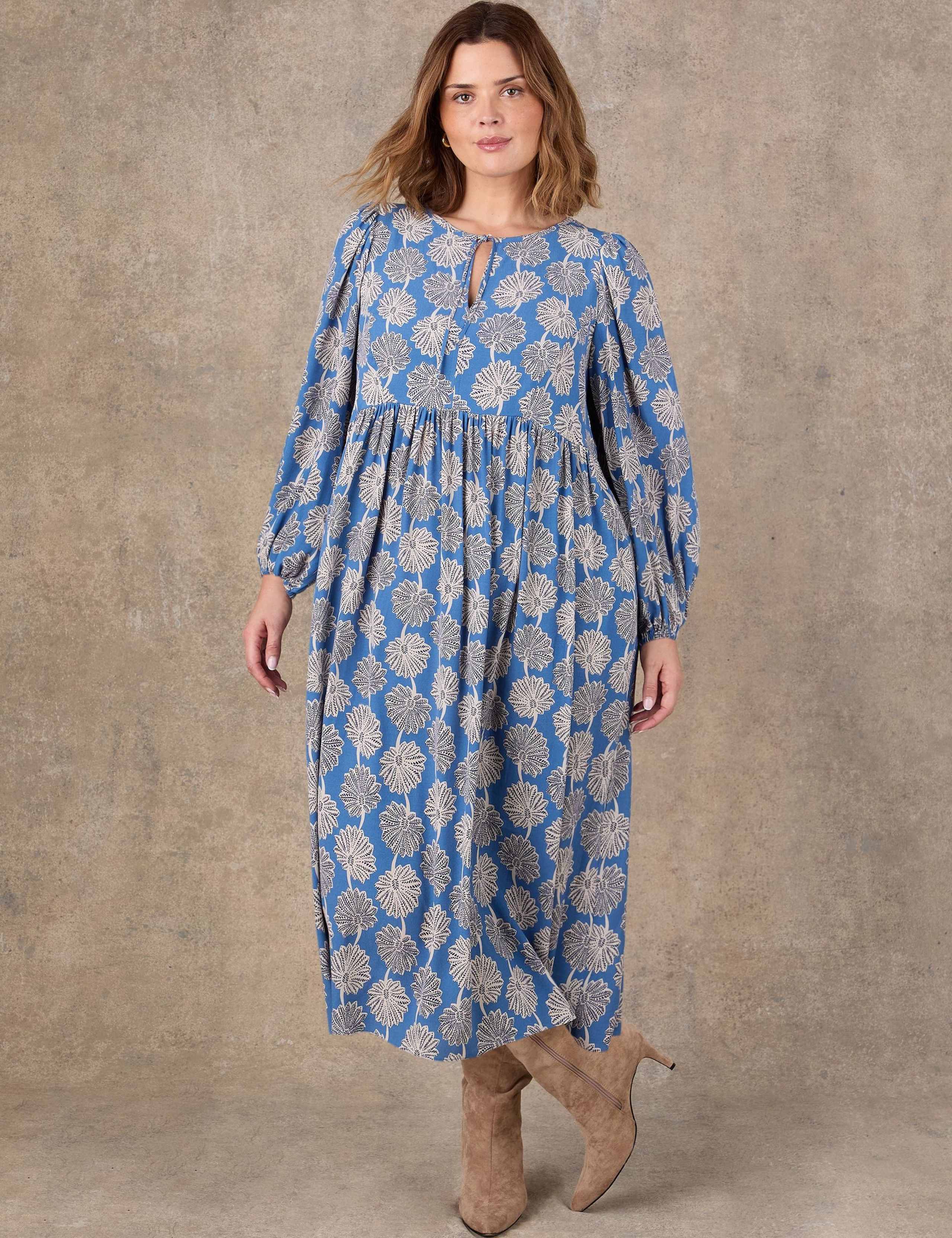 Floral Tie Neck Blouson Sleeve Midaxi Dress