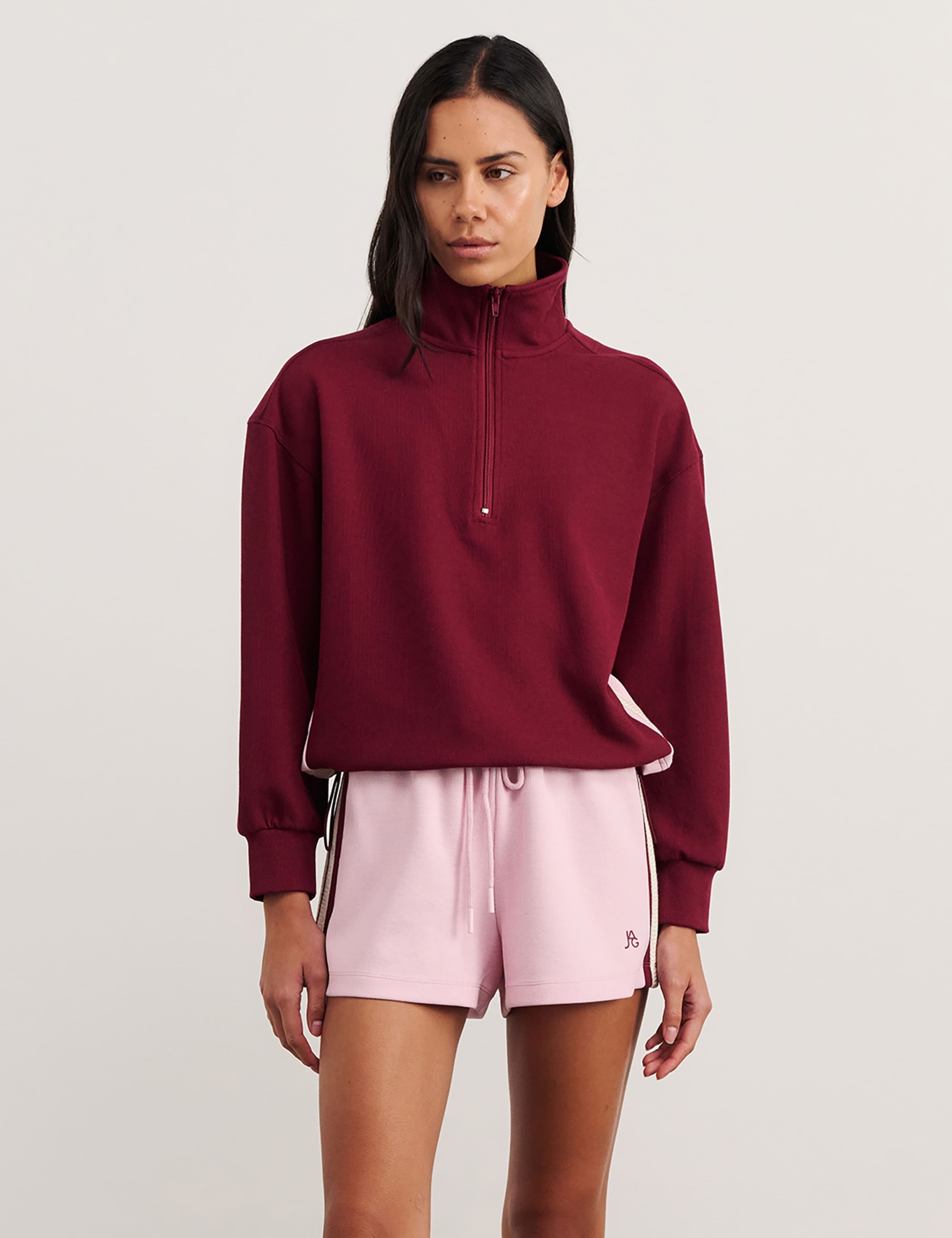 Cotton Blend Quarter Zip Cropped Jumper