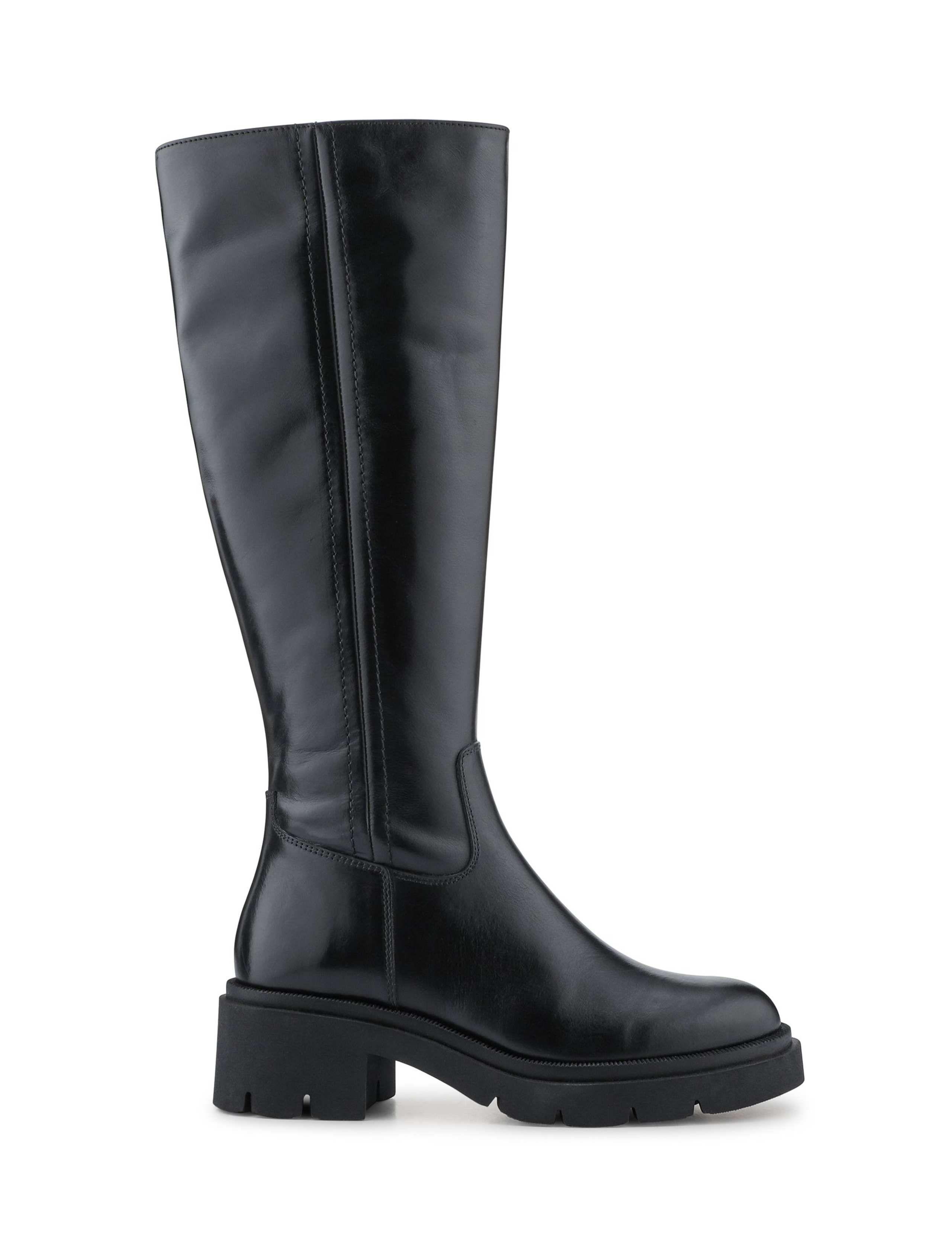 Leather Block Heel Knee High Boots