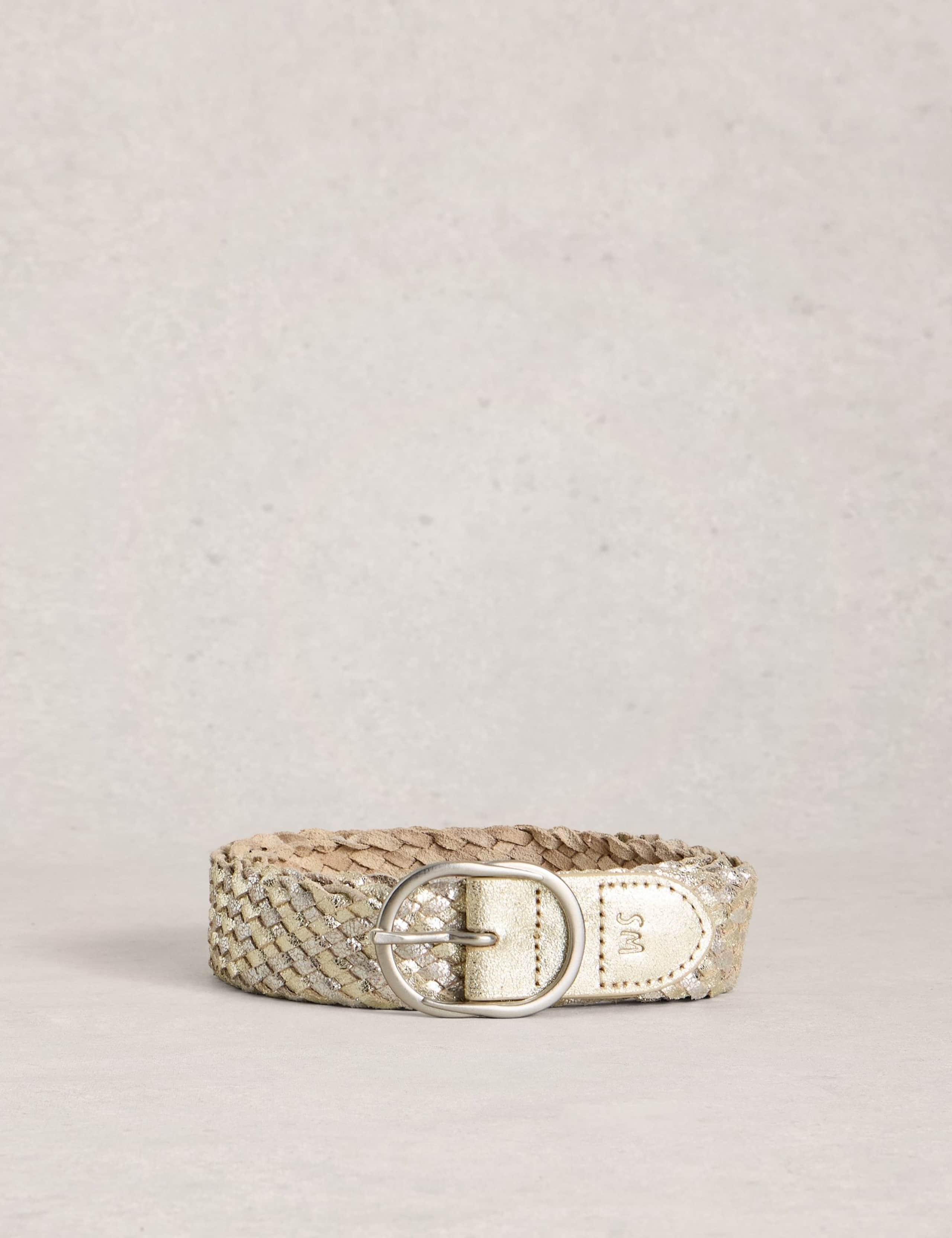 Leather Weave Metallic Jeans Belt