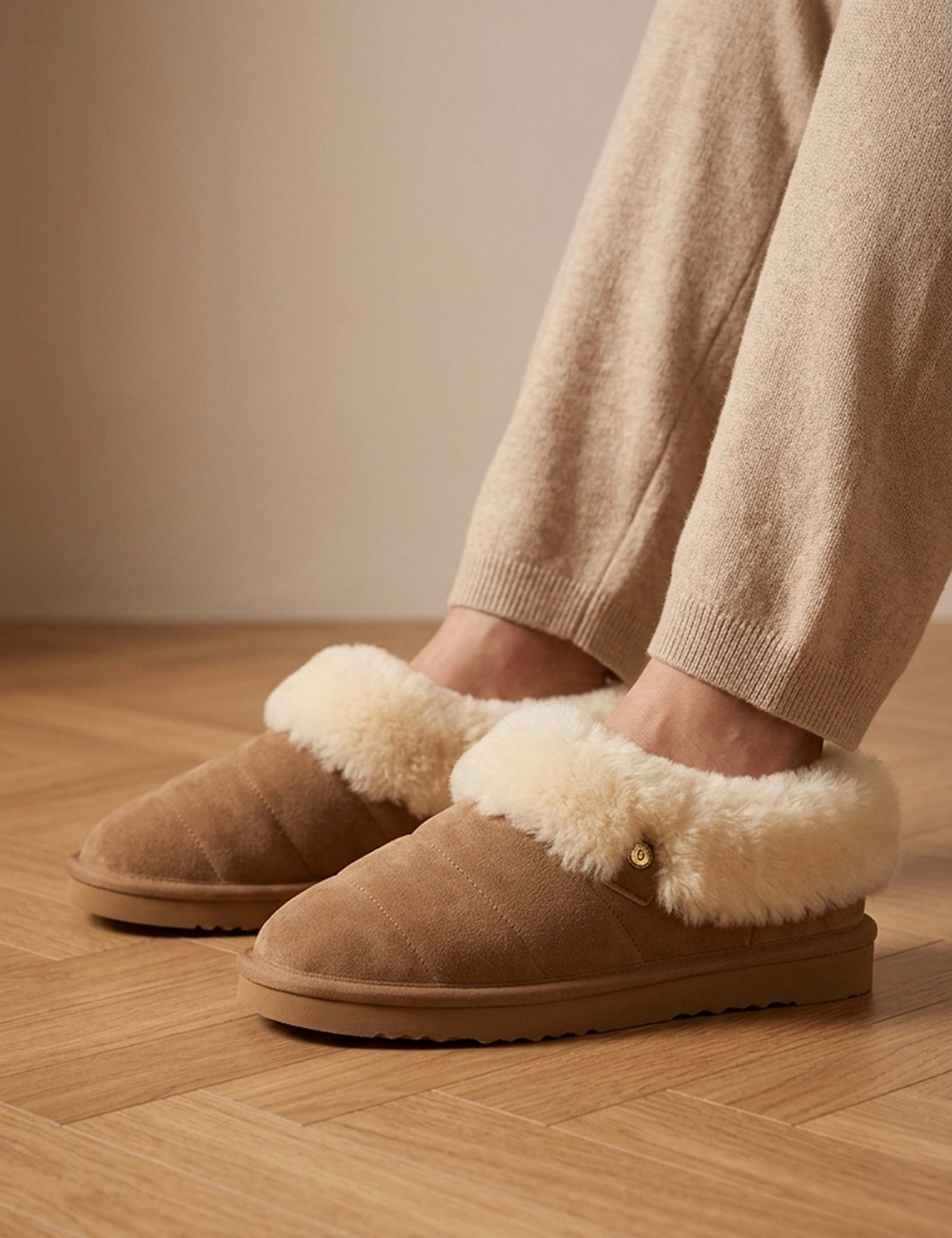 Leather Round Toe Ballerina Slippers