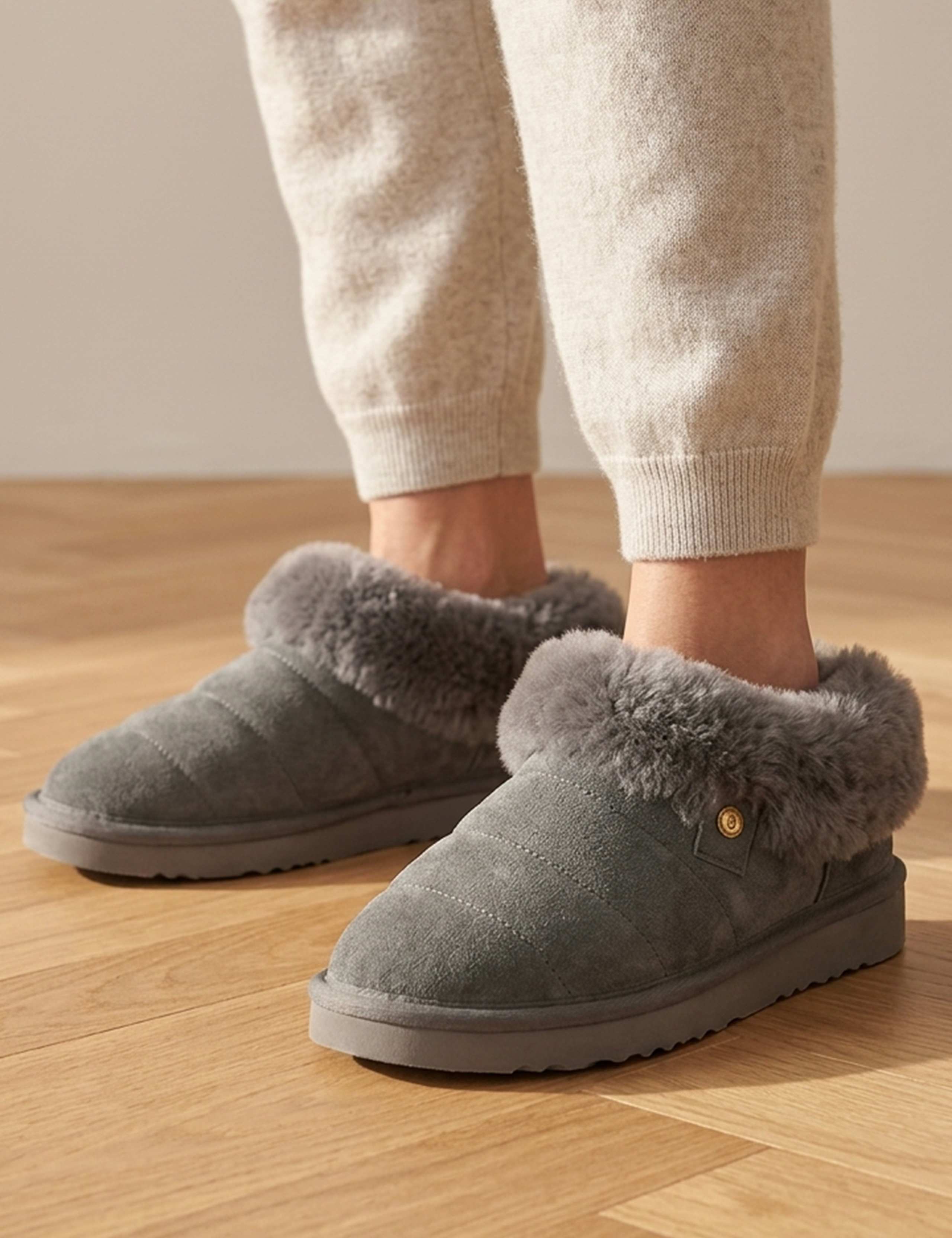 Leather Round Toe Ballerina Slippers