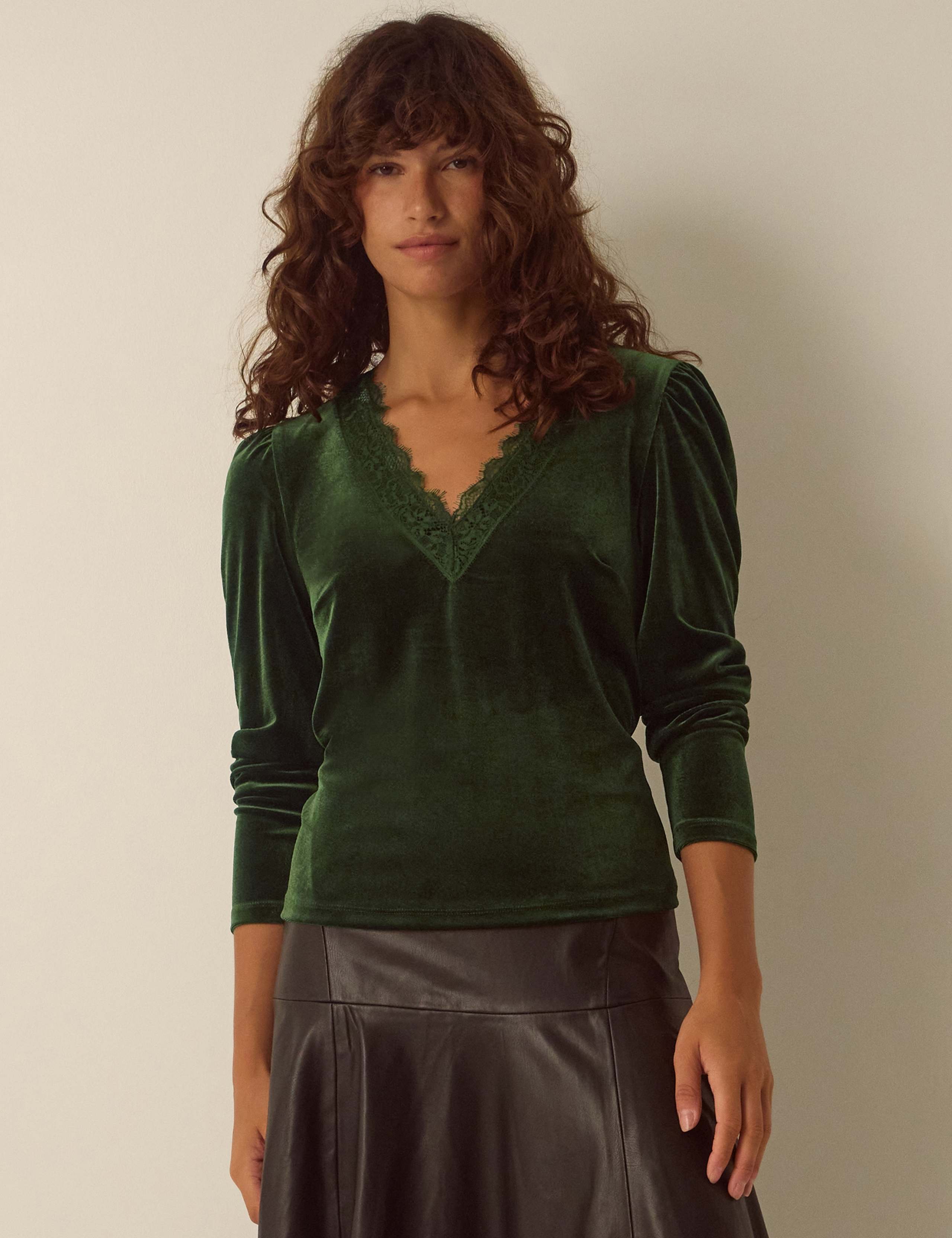 Velvet Lace V-Neck Blouse