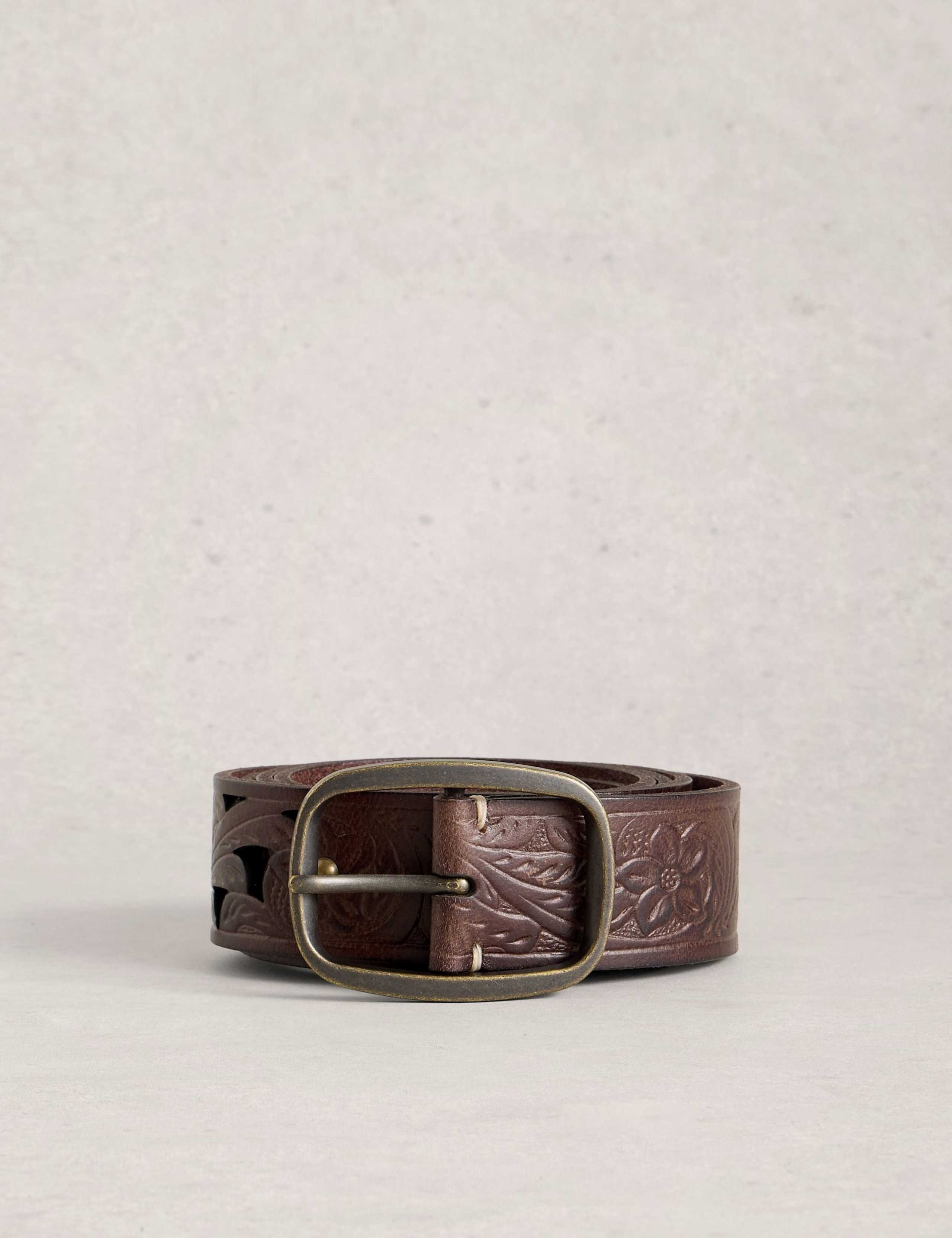 Leather Floral Punch Out Jeans Belt