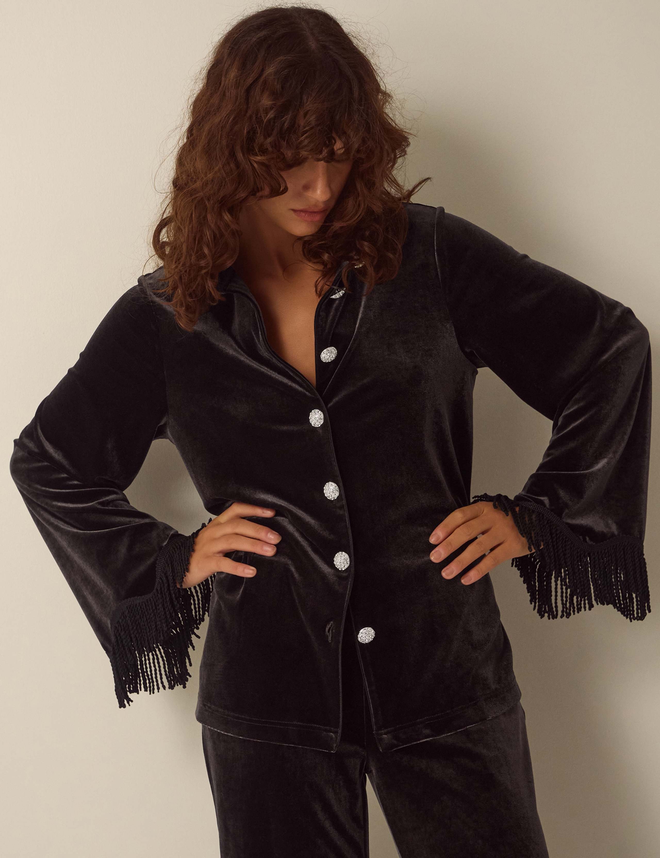 Velvet Button Through Collared Shirt
