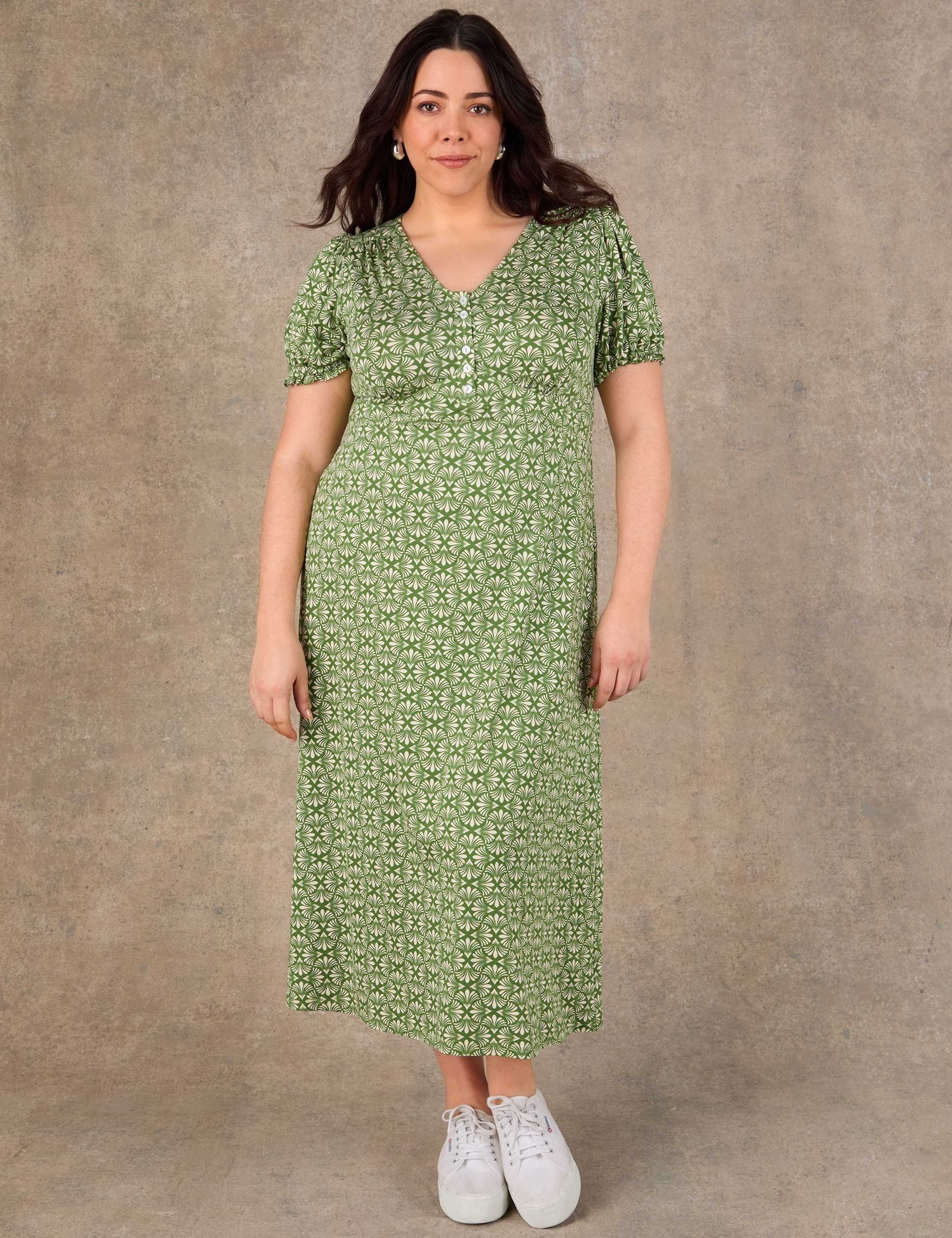Jersey Printed V-Neck Midaxi Tea Dress