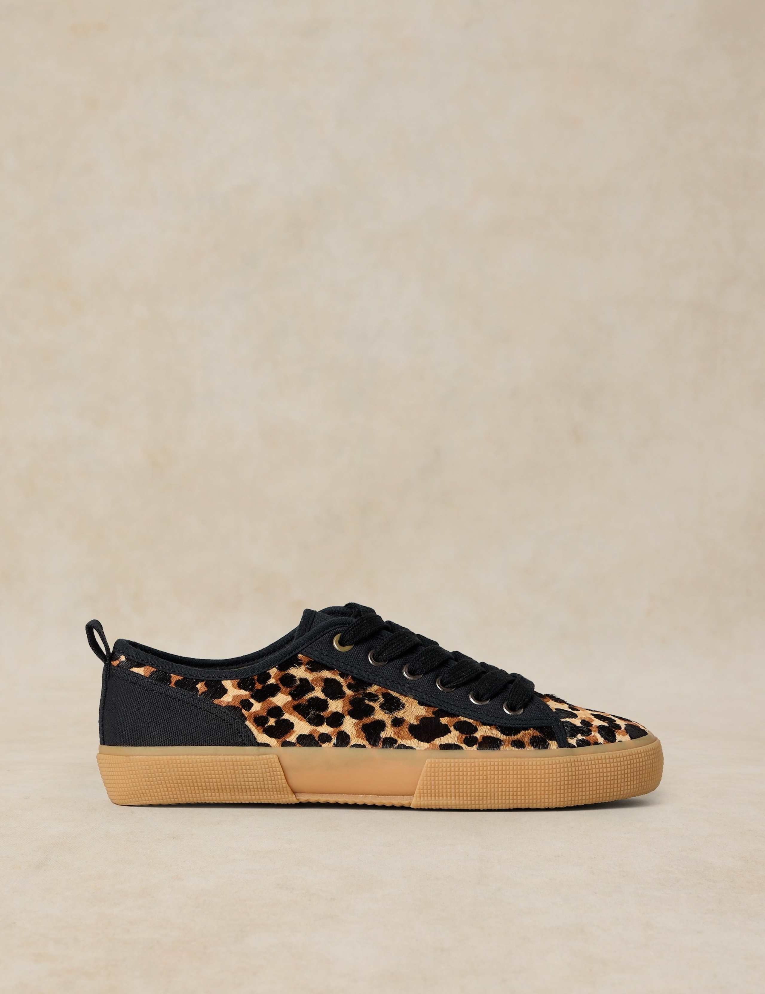 Leather Animal Print Lace Up Trainers