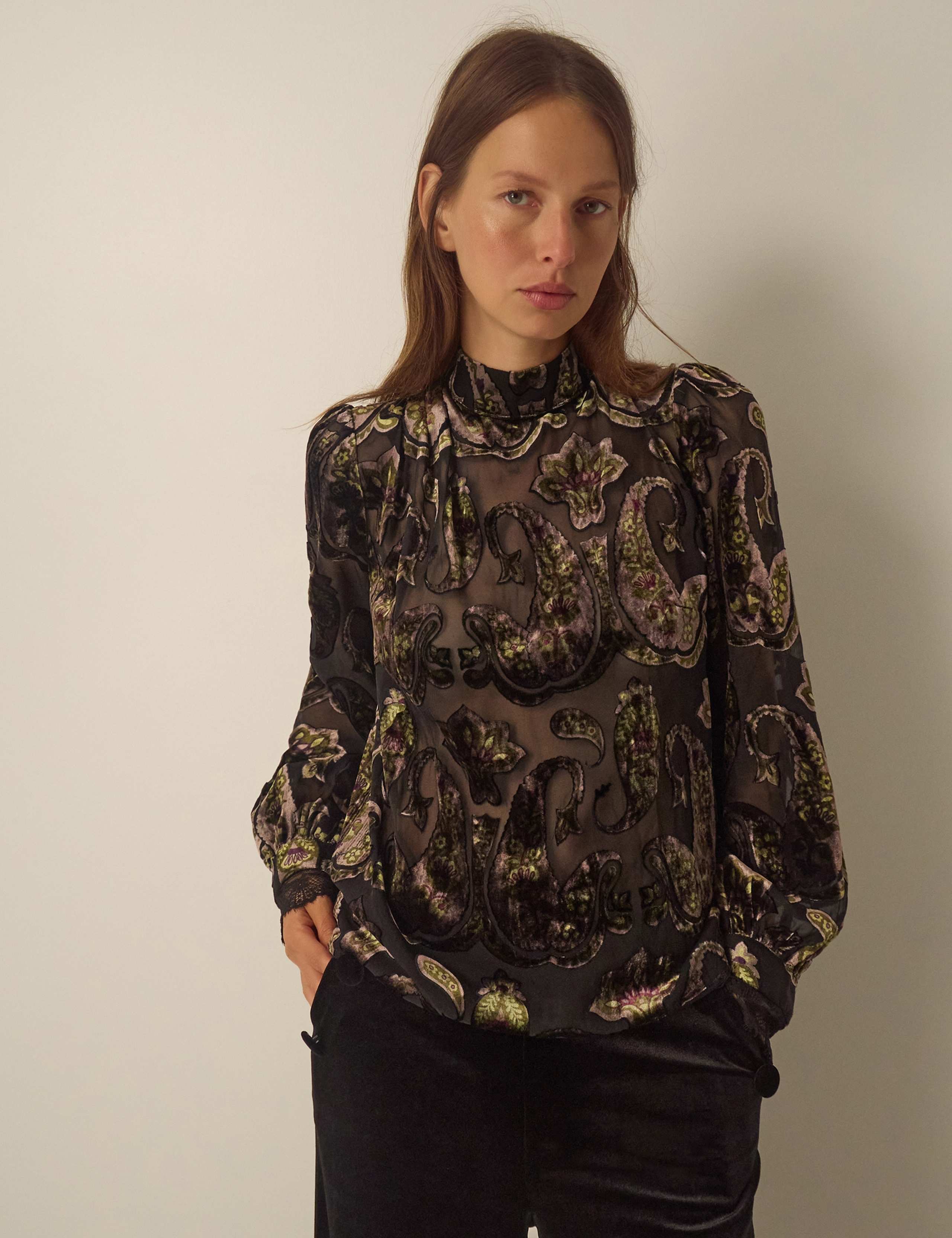 Textured Print High Neck Top