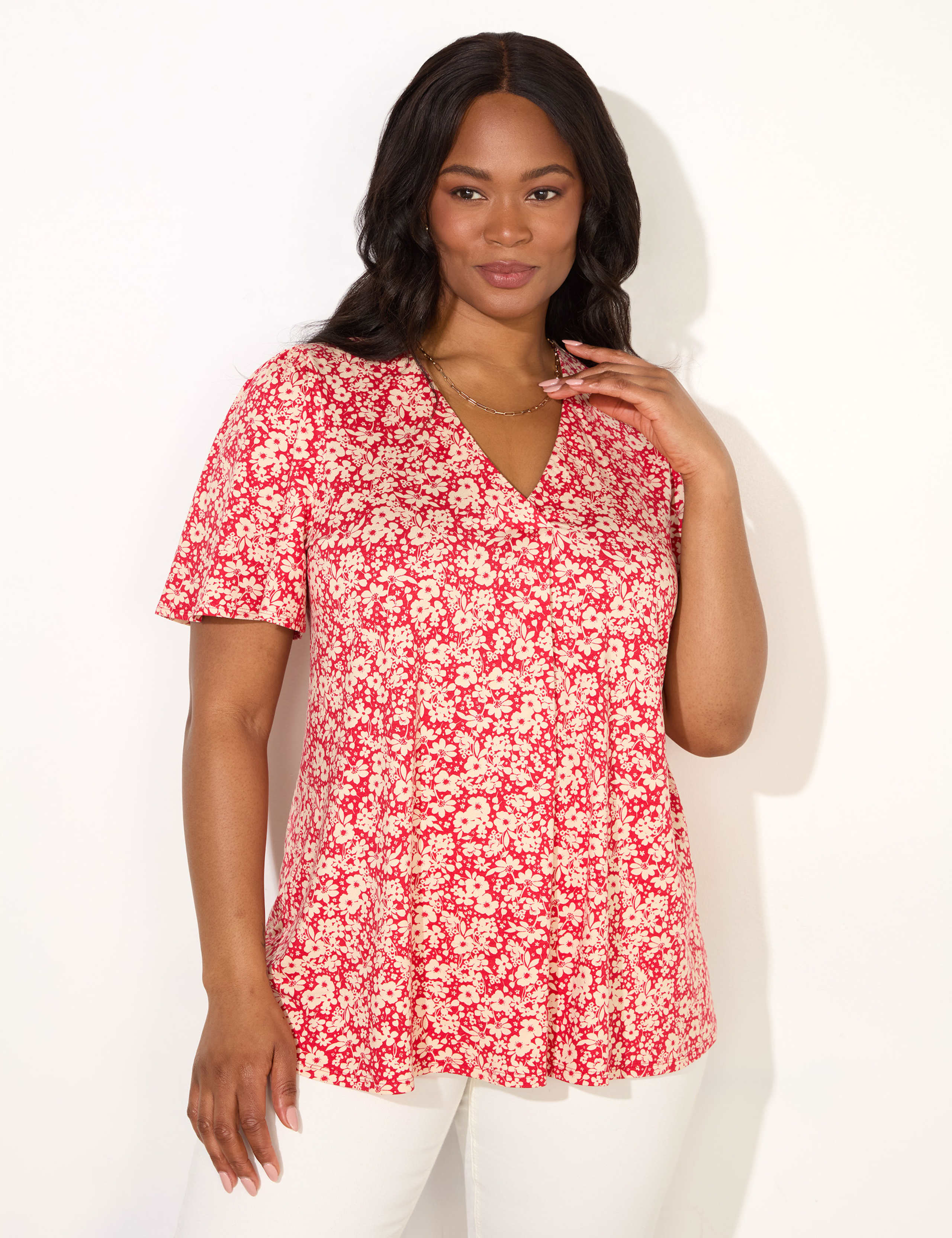 Jersey Ditsy Floral V-Neck Top