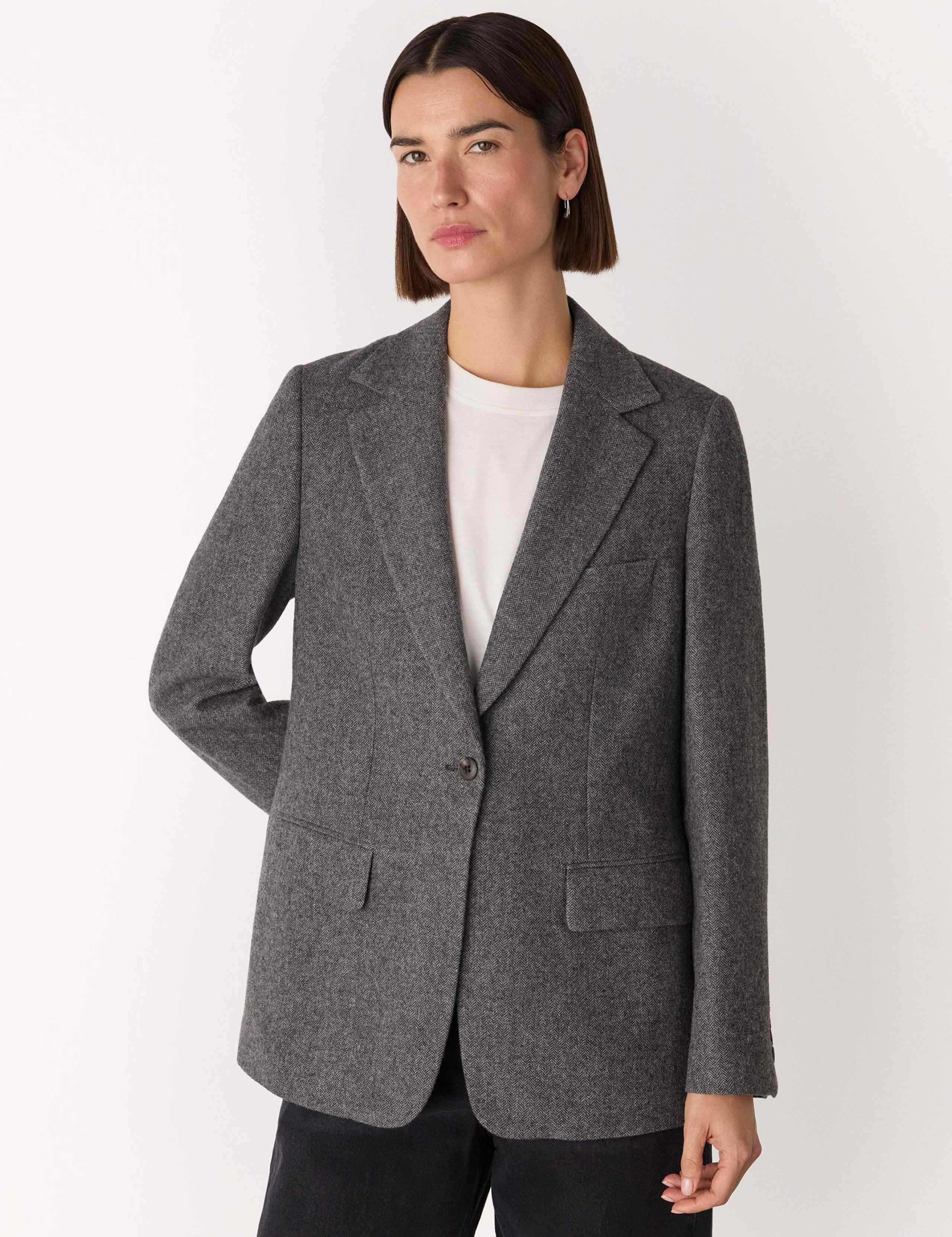 Wool Blend Relaxed Herringbone Blazer