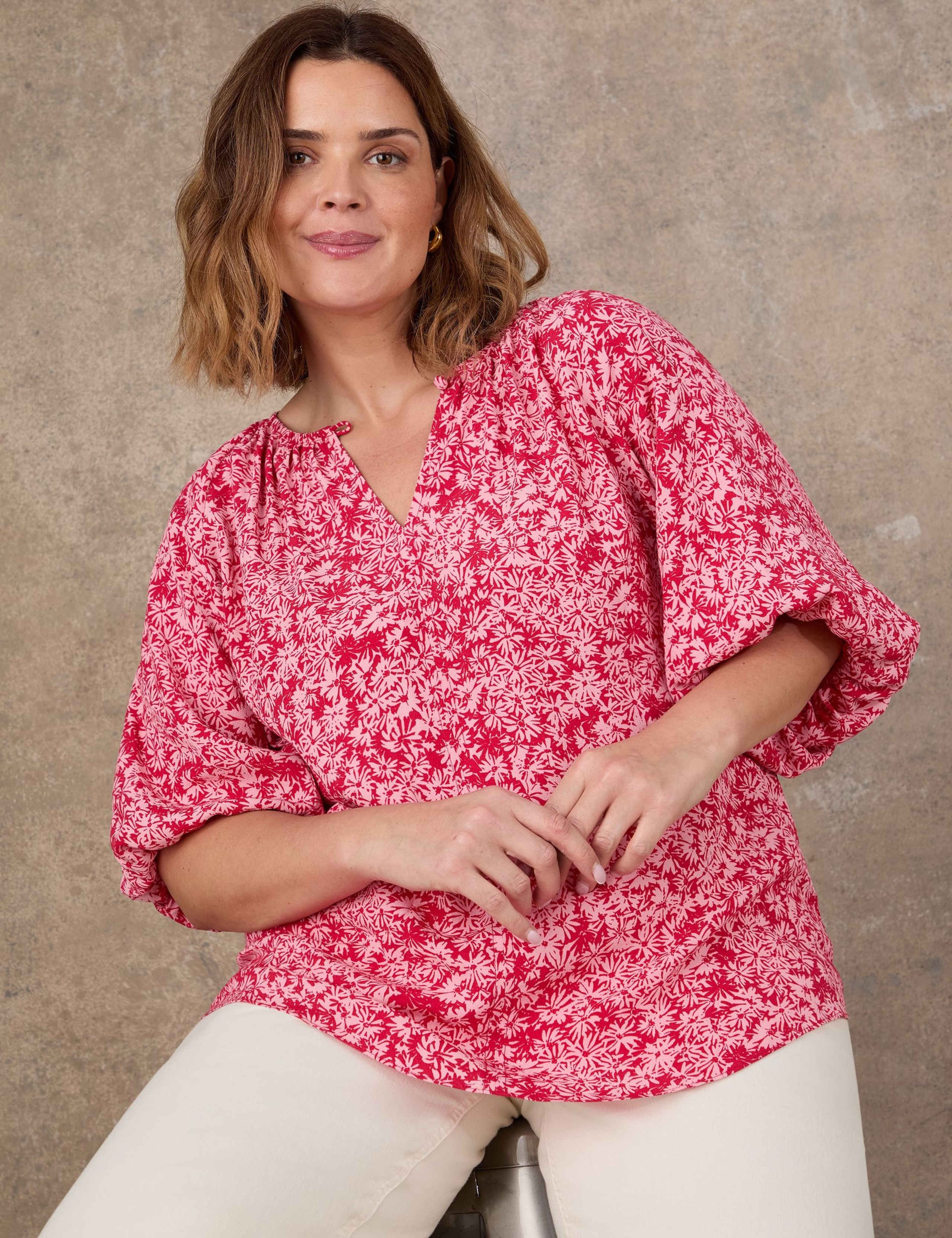 Ditsy Floral Notch Neck Puff Sleeve Blouse