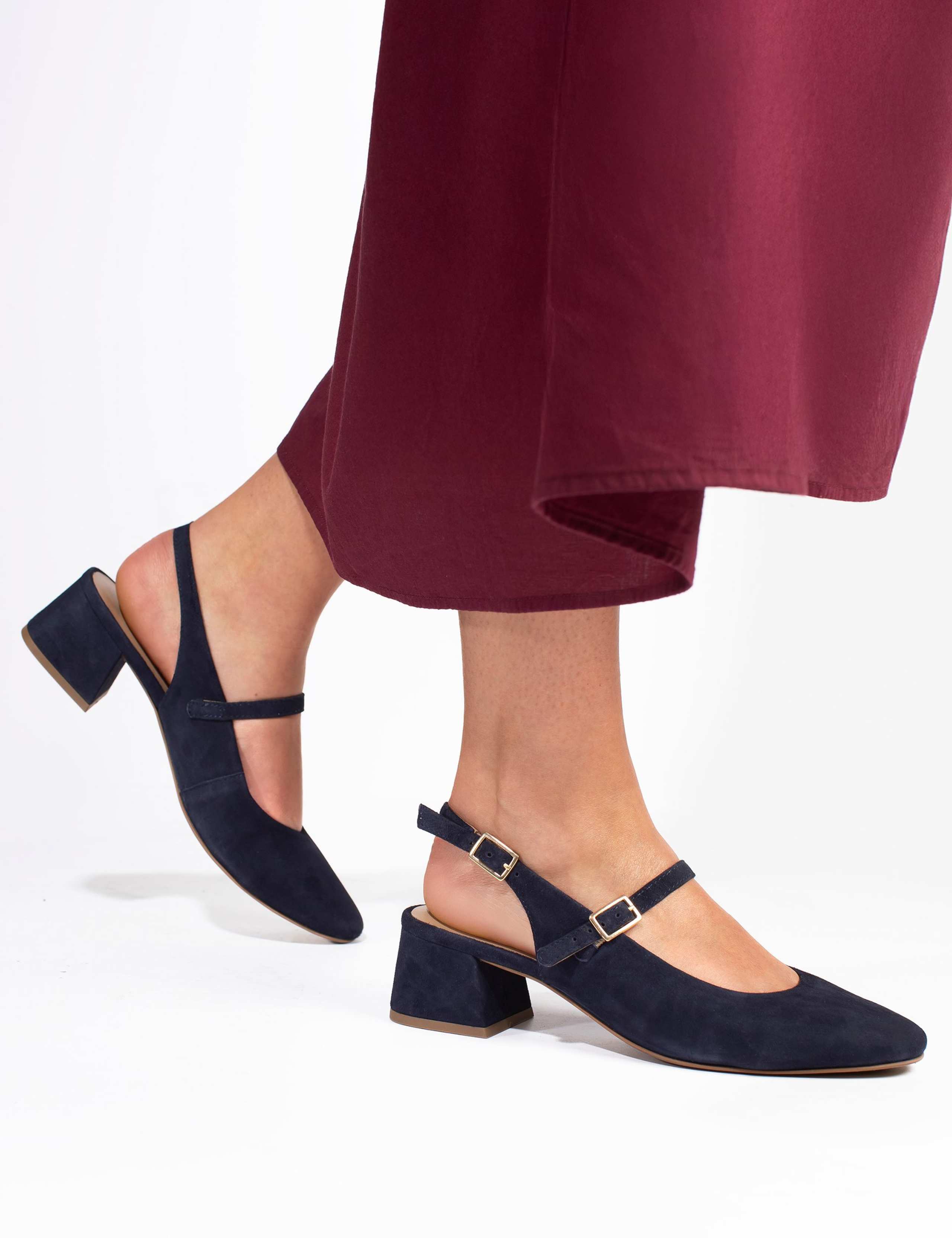Leather Block Heel Slingback Mary Jane Shoes