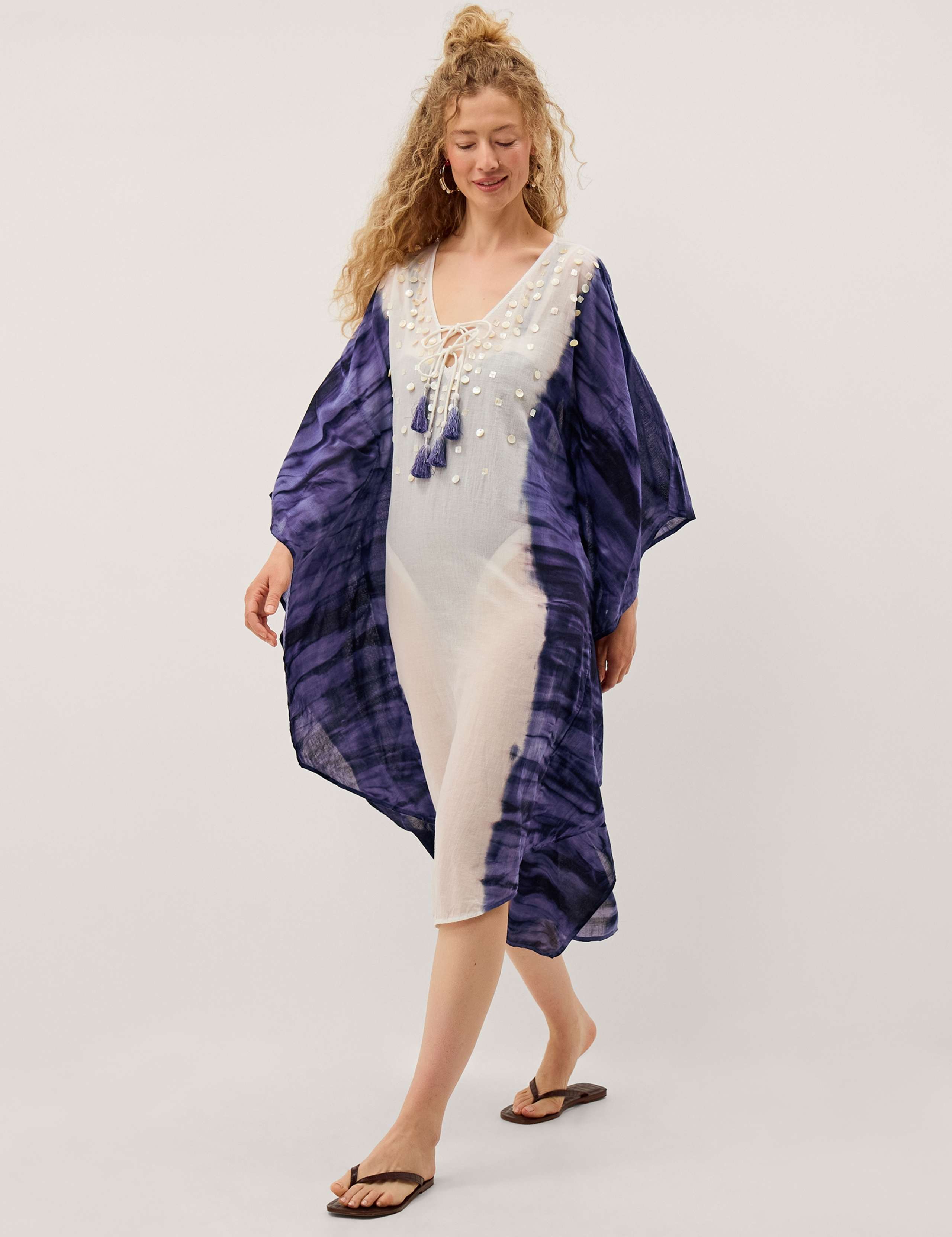 Pure Cotton Embellished Dip Dye Midi Kaftan