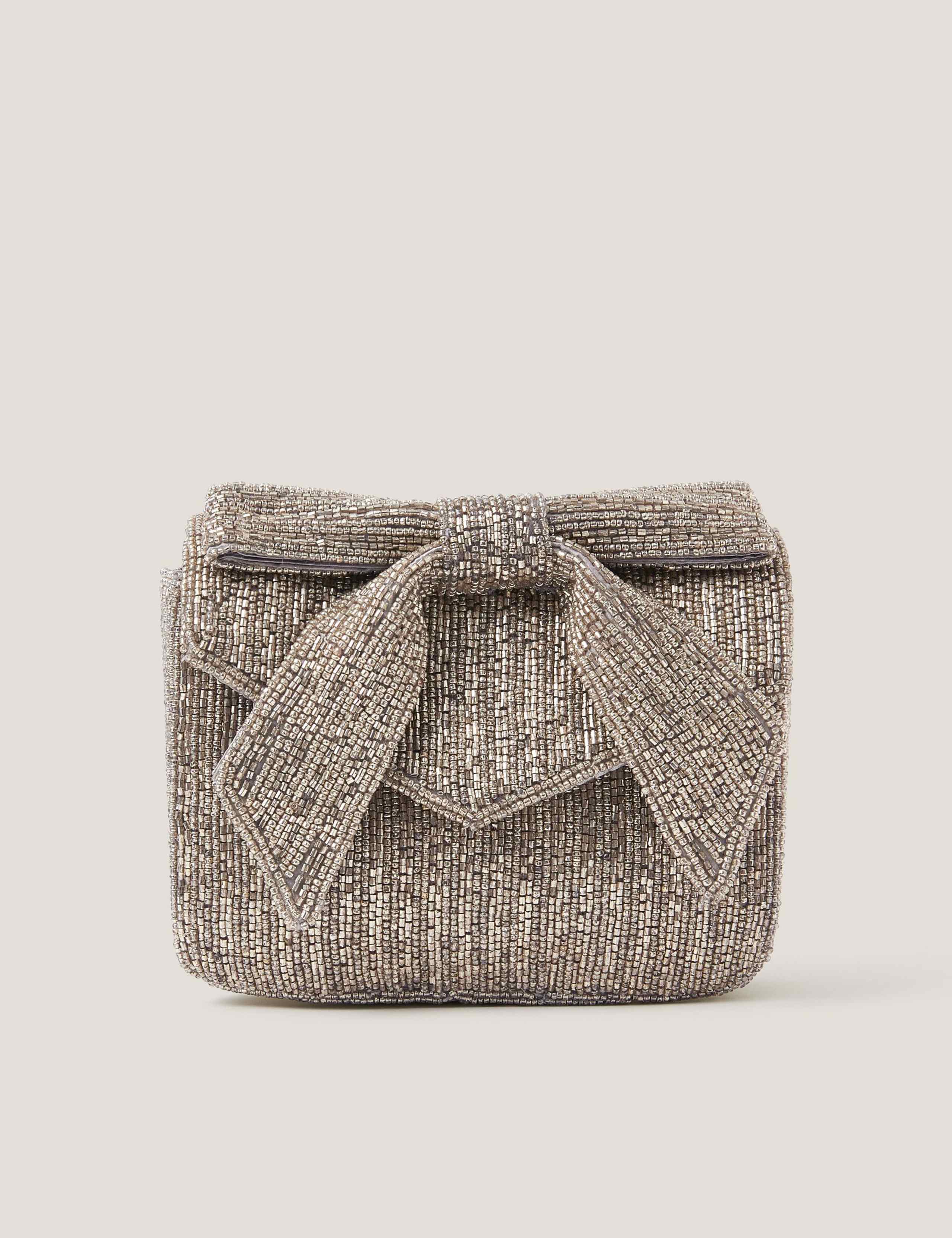 Beaded Bow Chain Strap Clutch Bag