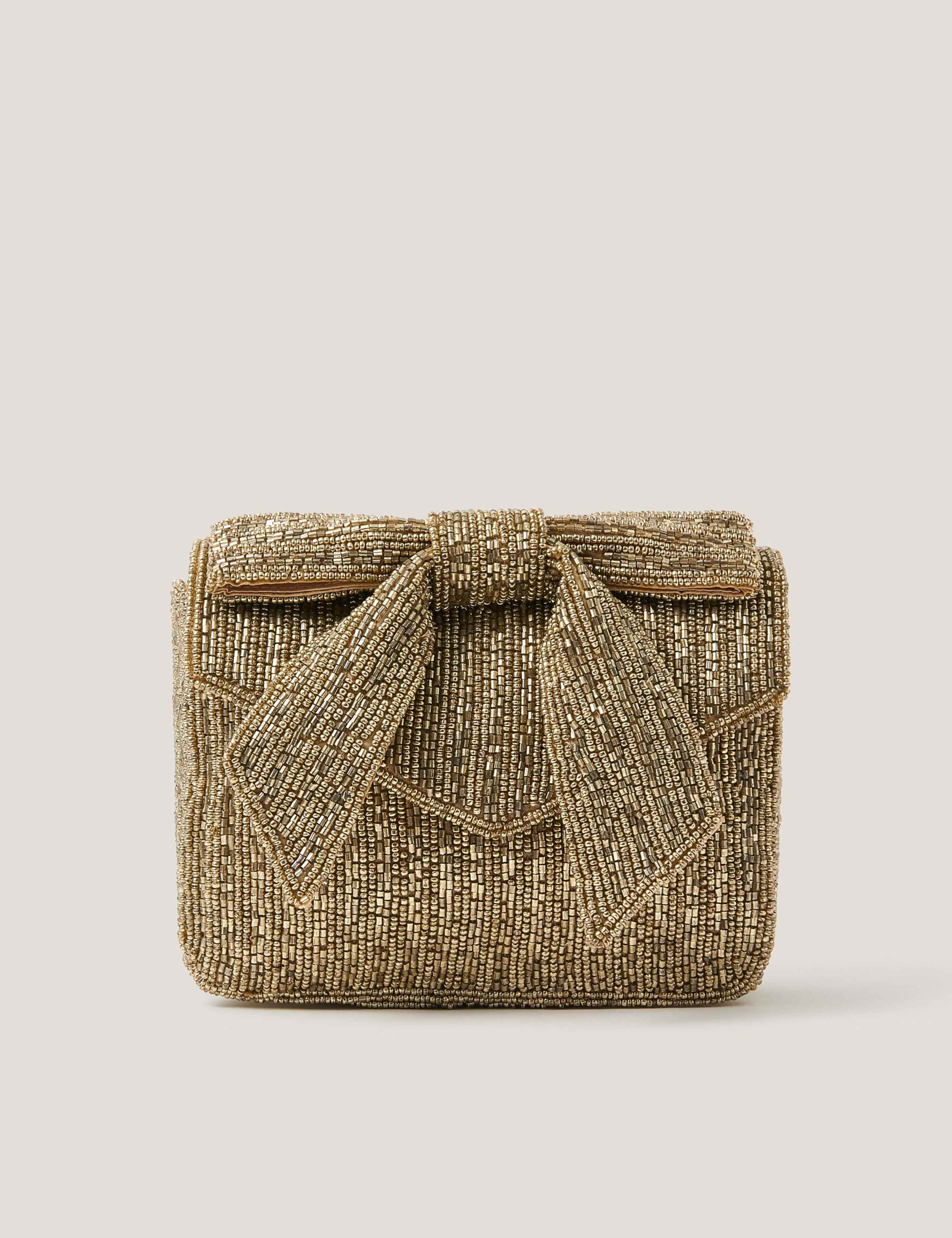 Beaded Bow Chain Strap Clutch Bag