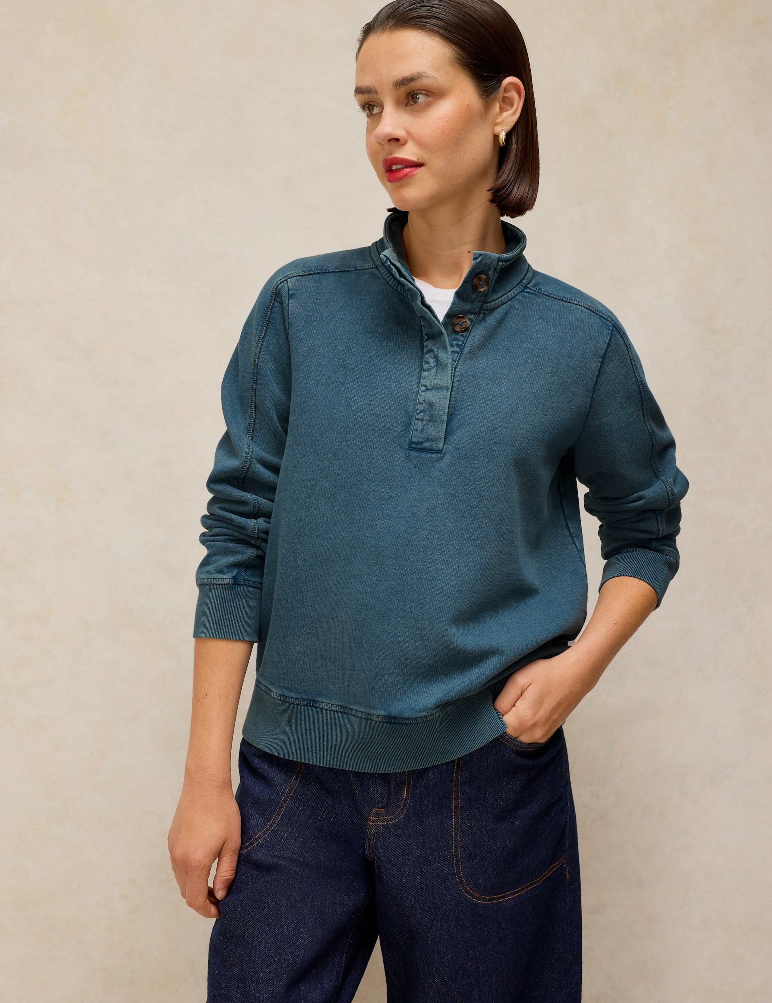 Pure Cotton Funnel Neck Sweathshirt