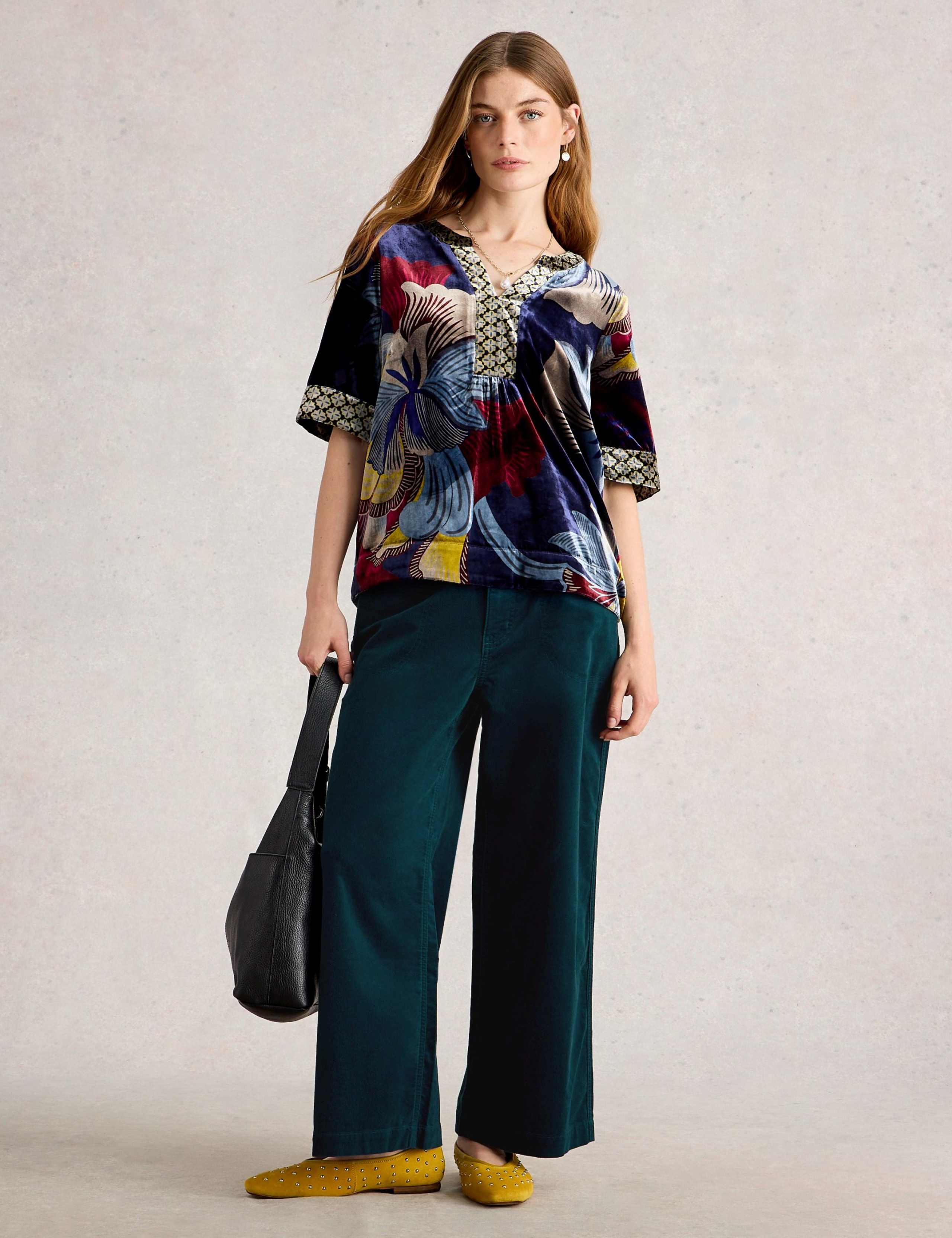 Velvet Wide Leg Cropped Trousers