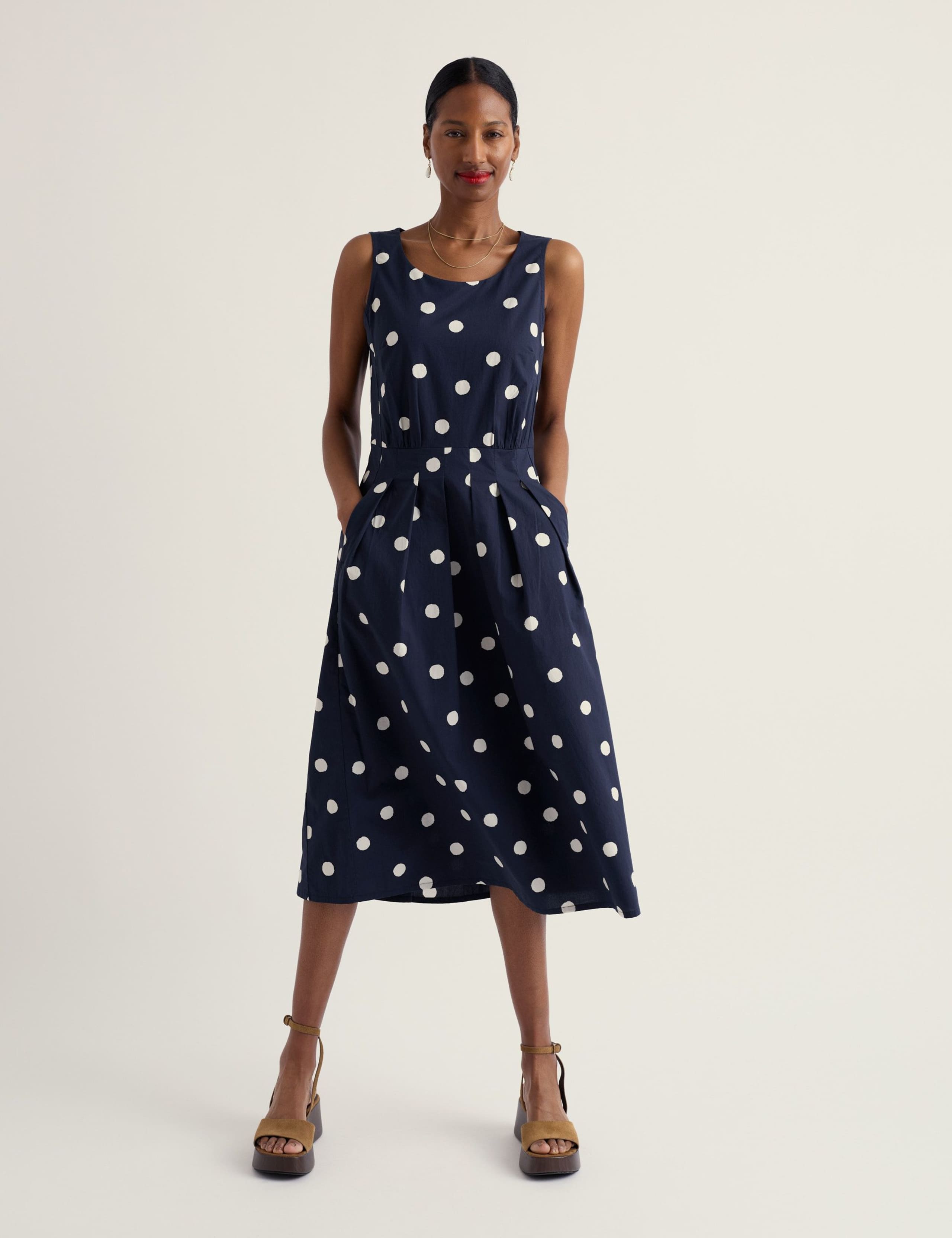 Pure Cotton Polka Dot Midi Skater Dress
