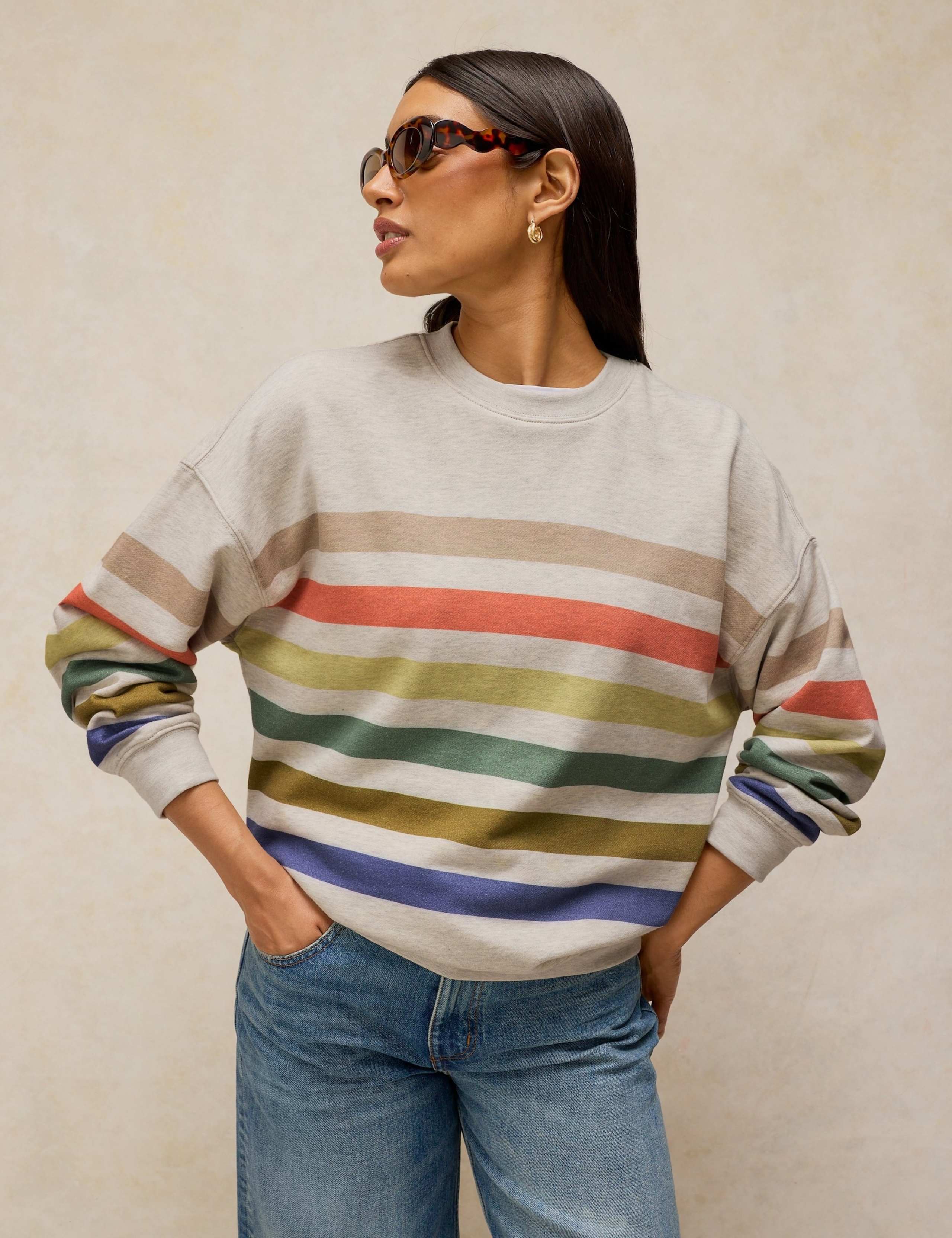 Cotton Rich Striped Longline Sweatshirt