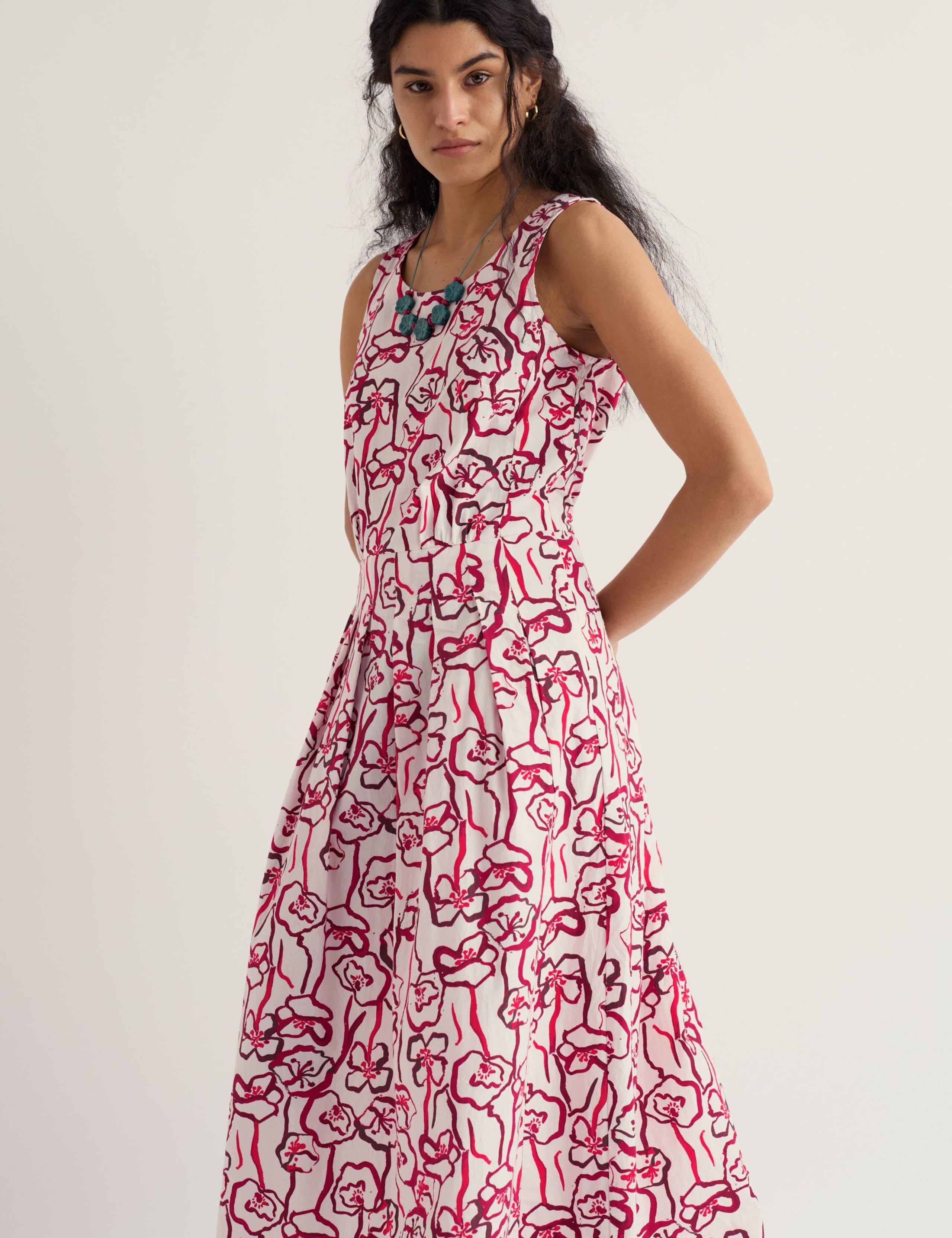 Pure Cotton Floral Midi Skater Dress