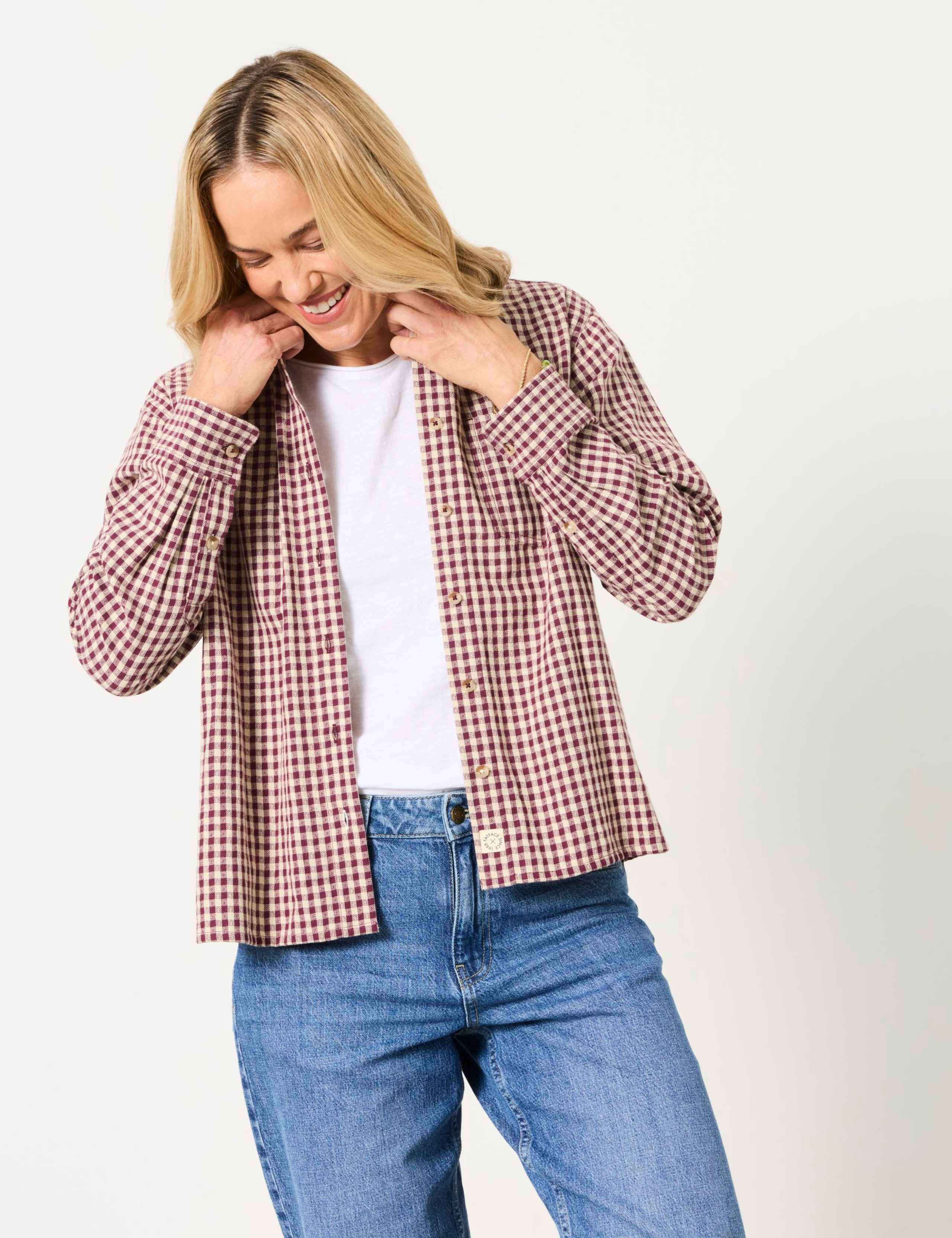 Pure Cotton Gingham Collared Shirt