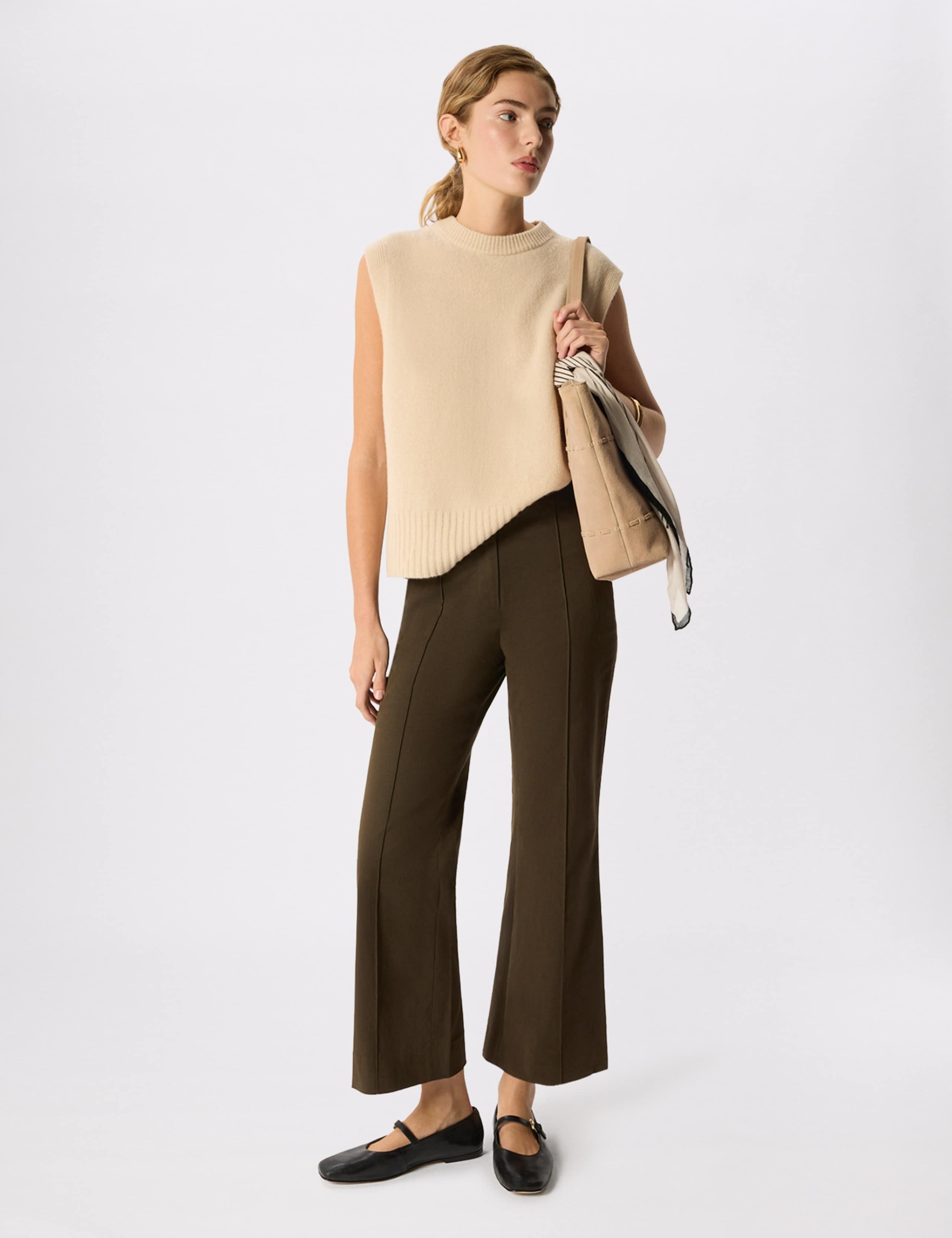 Cotton Rich Pintuck Flared Trousers