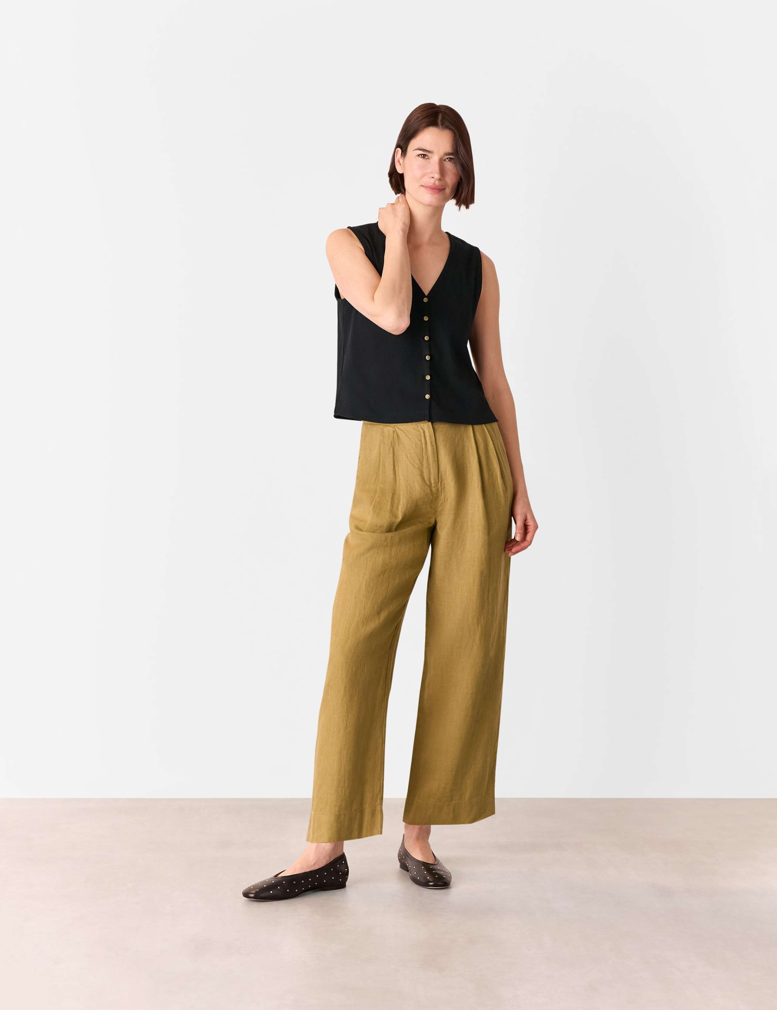 Lyocell Rich Ribbed Button Through Tank Top