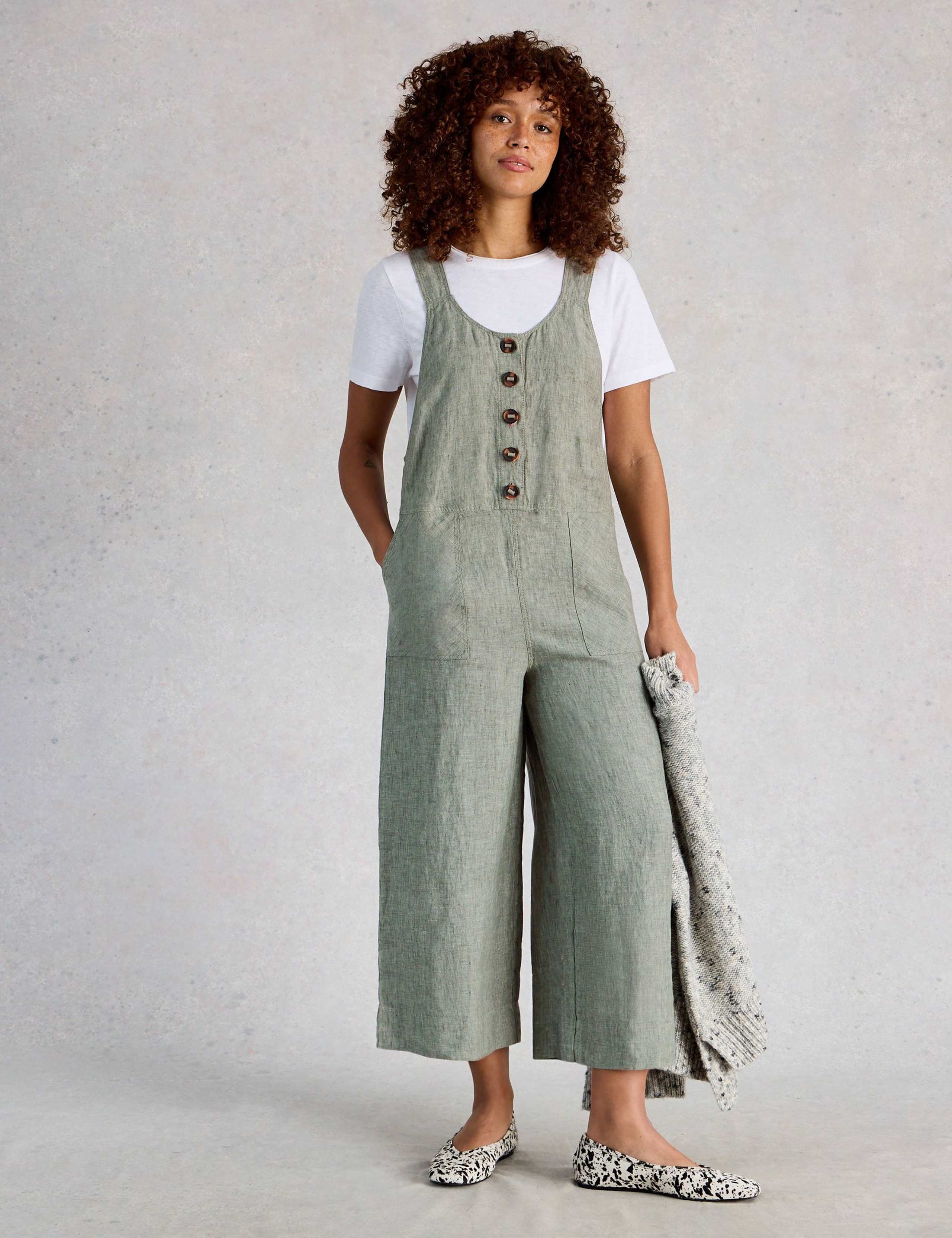 Pure Linen Sleeveless Ankle Grazer Dungarees