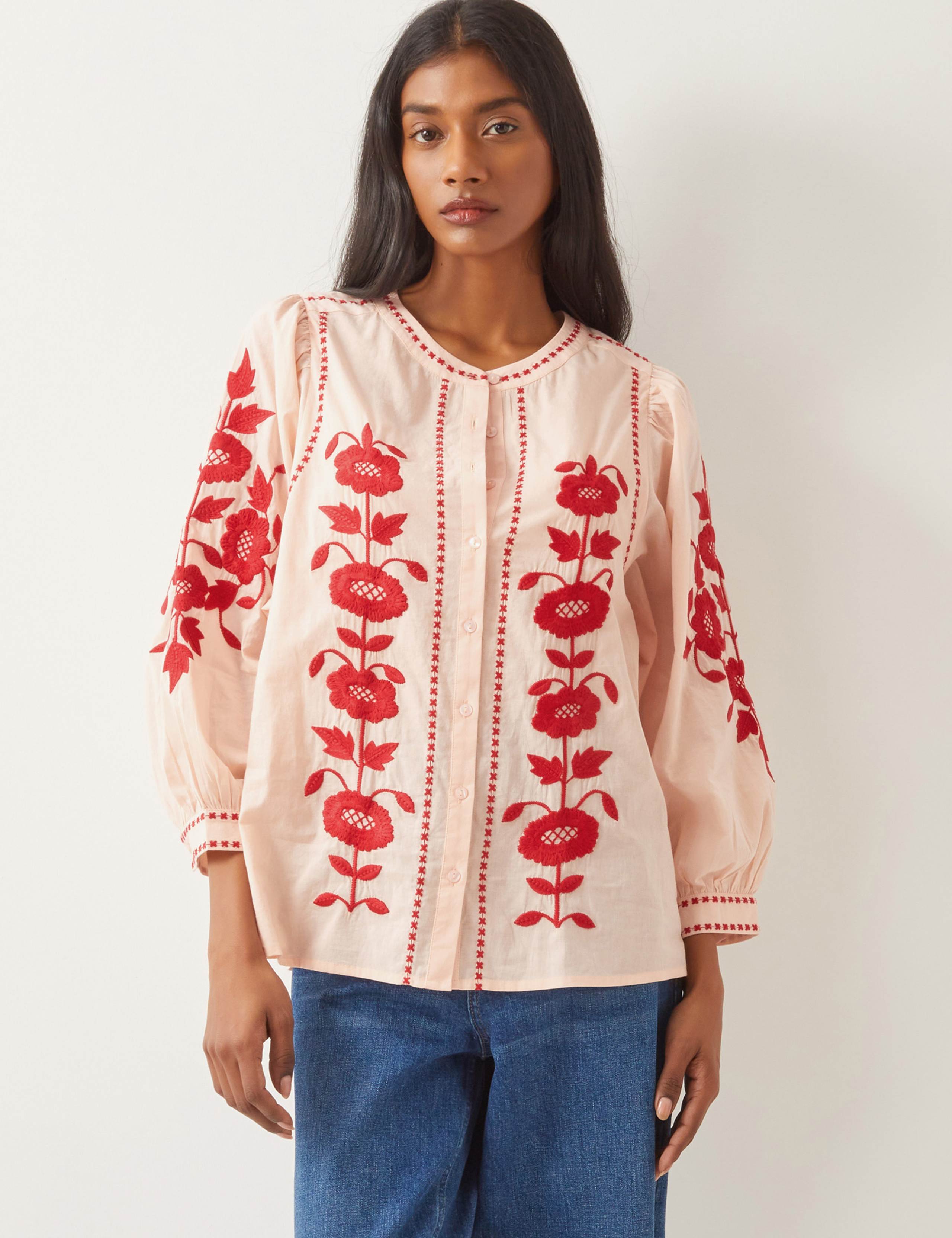 Pure Cotton Embroidered Round Neck Blouse