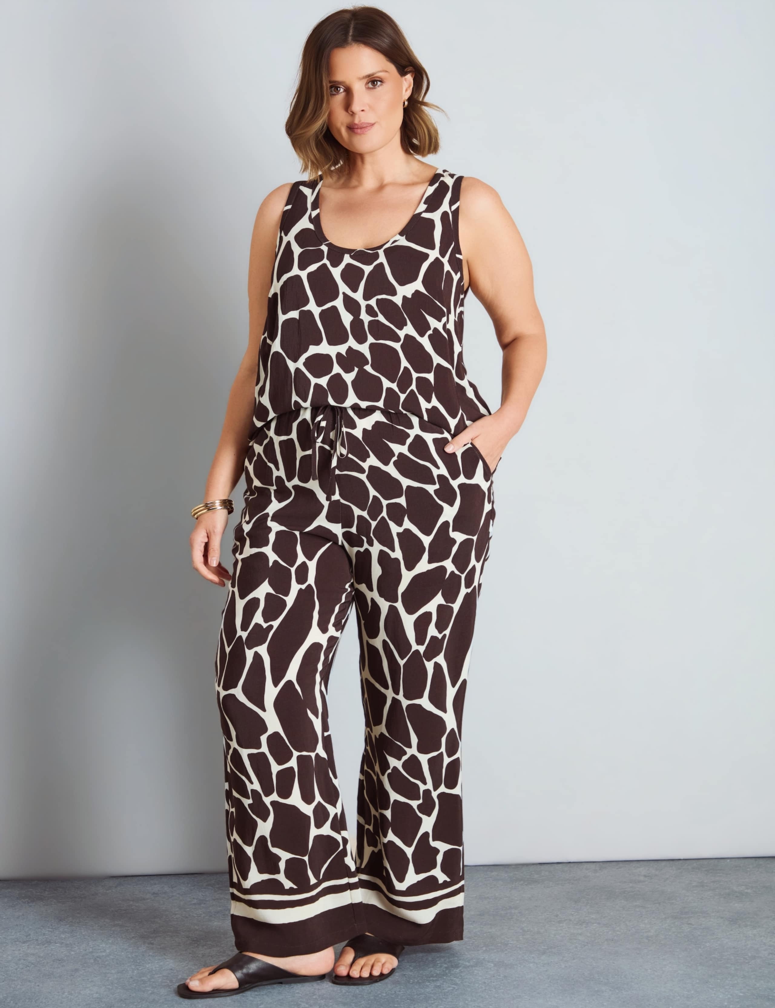 Animal Print Elasticated Waist Wide Leg Trousers