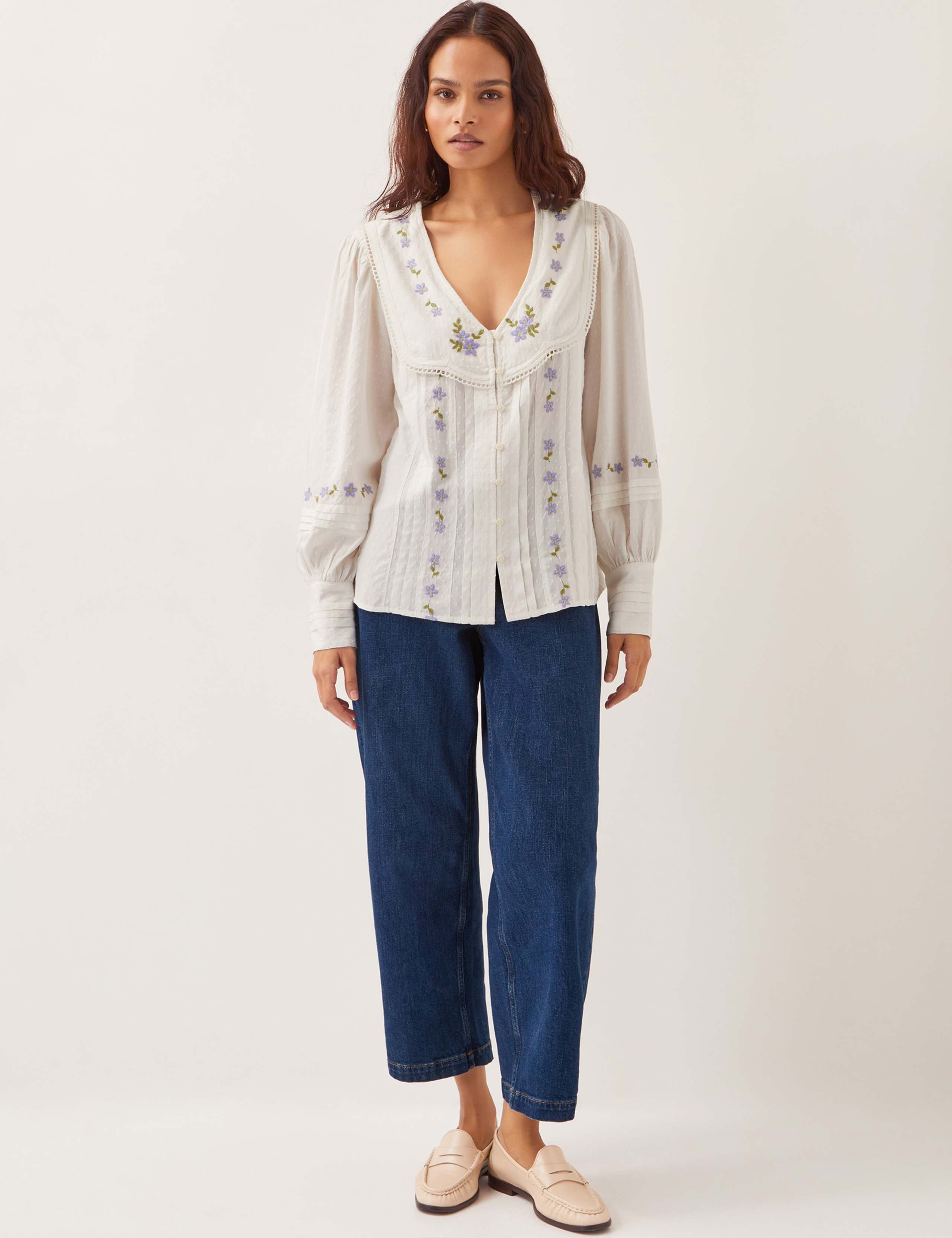 Embroidered V-Neck Blouse