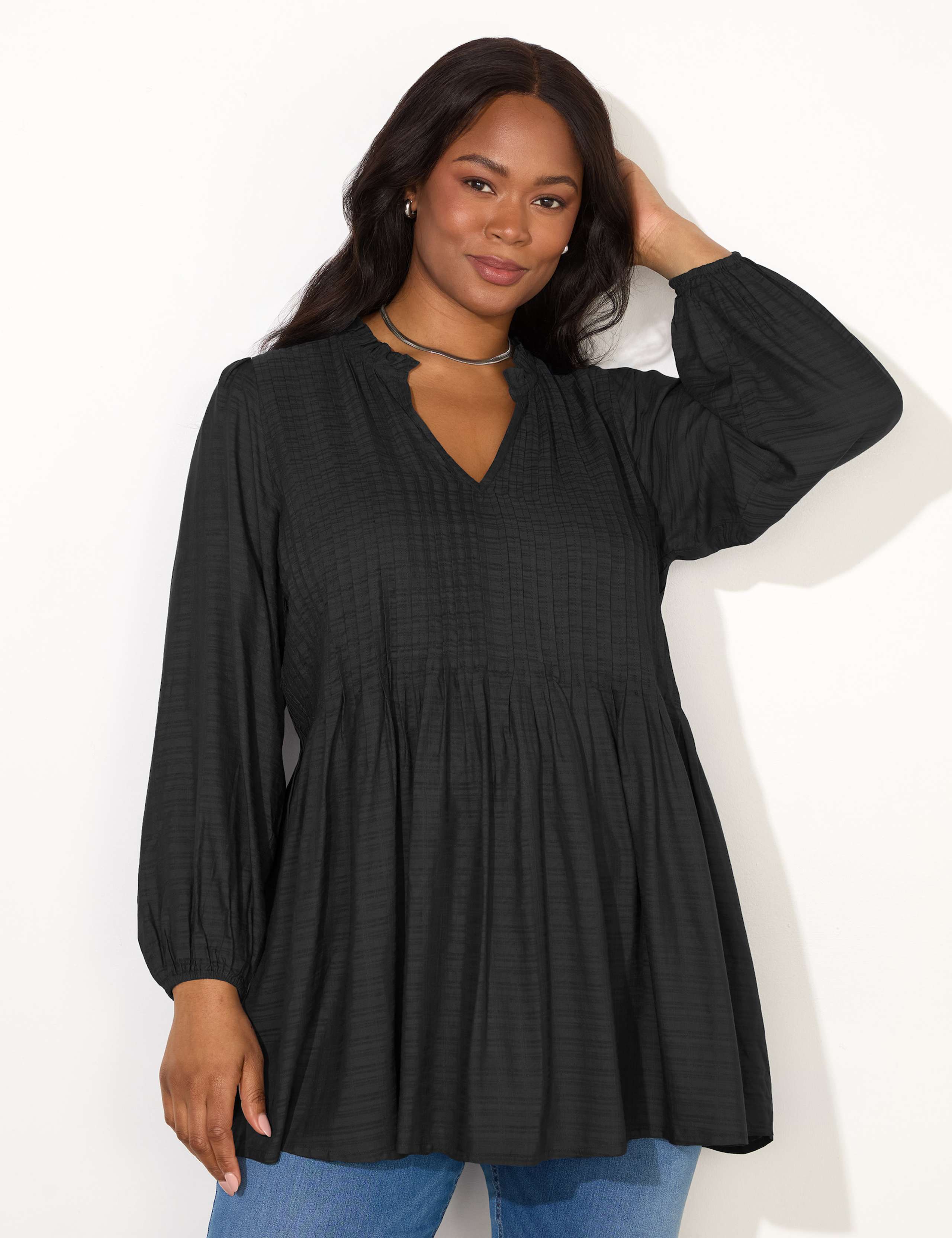 V-Neck Pintuck Tunic