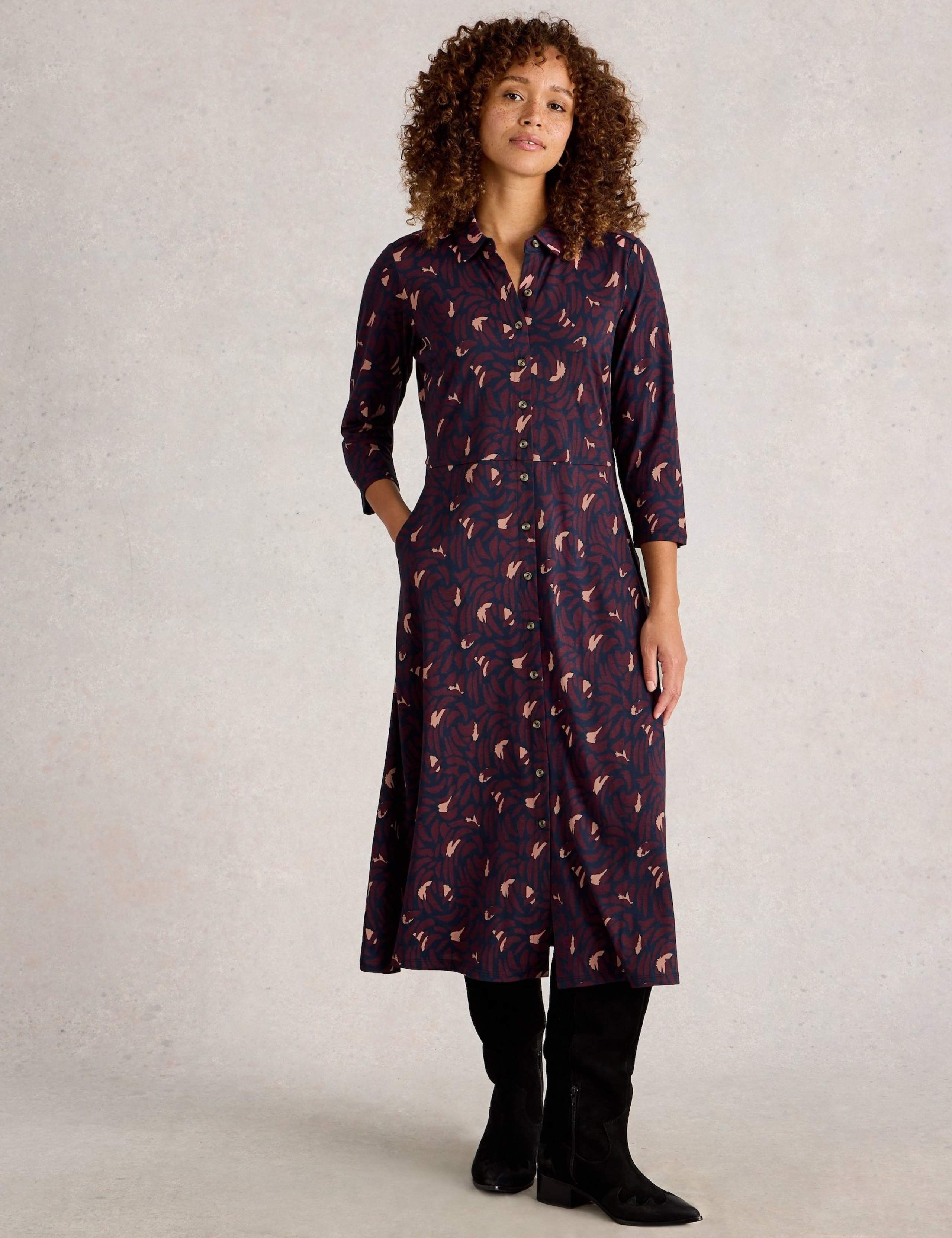 Cotton Rich Jersey Printed Midi Shirt Dress