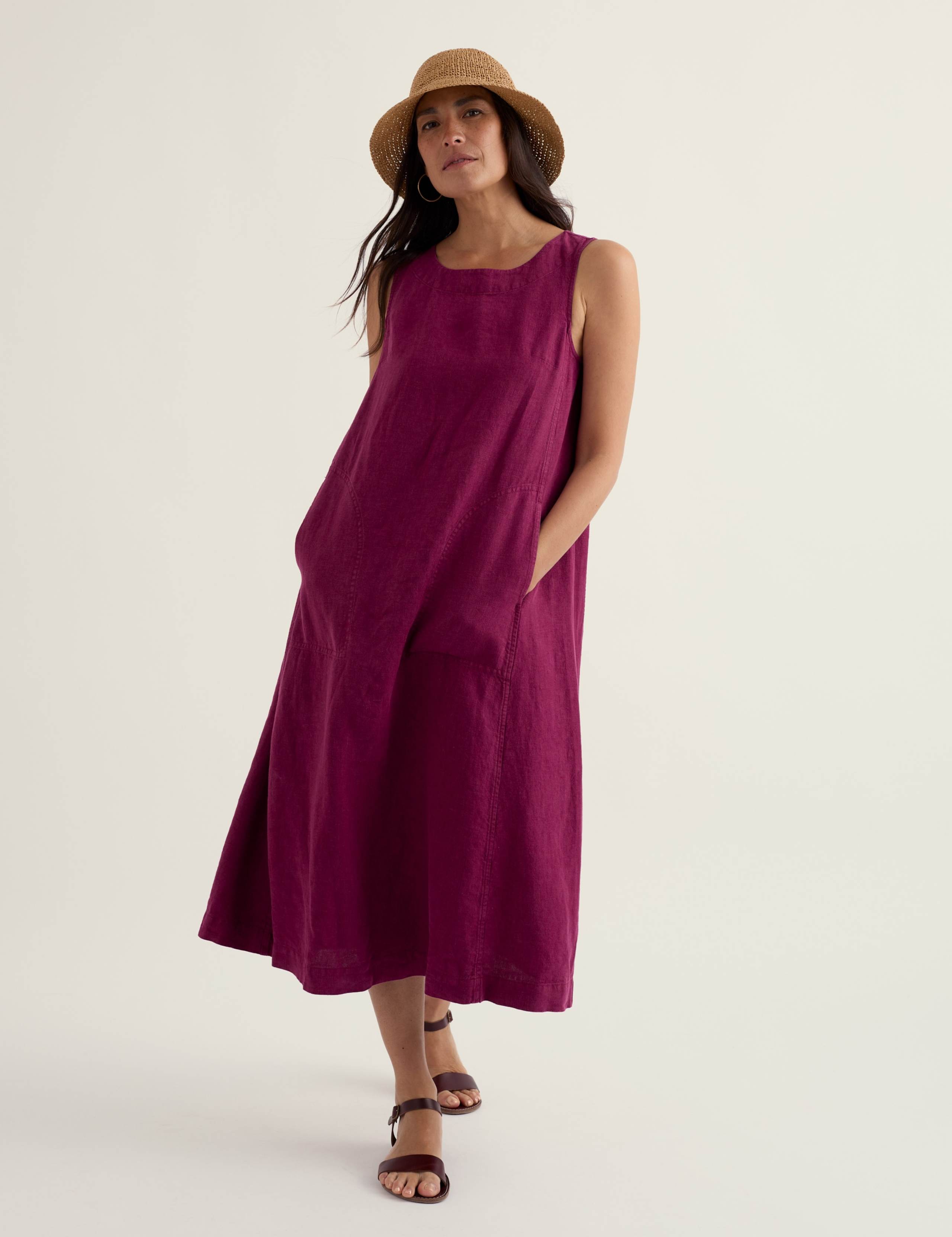 Pure Linen Round Neck Midi Shift Dress