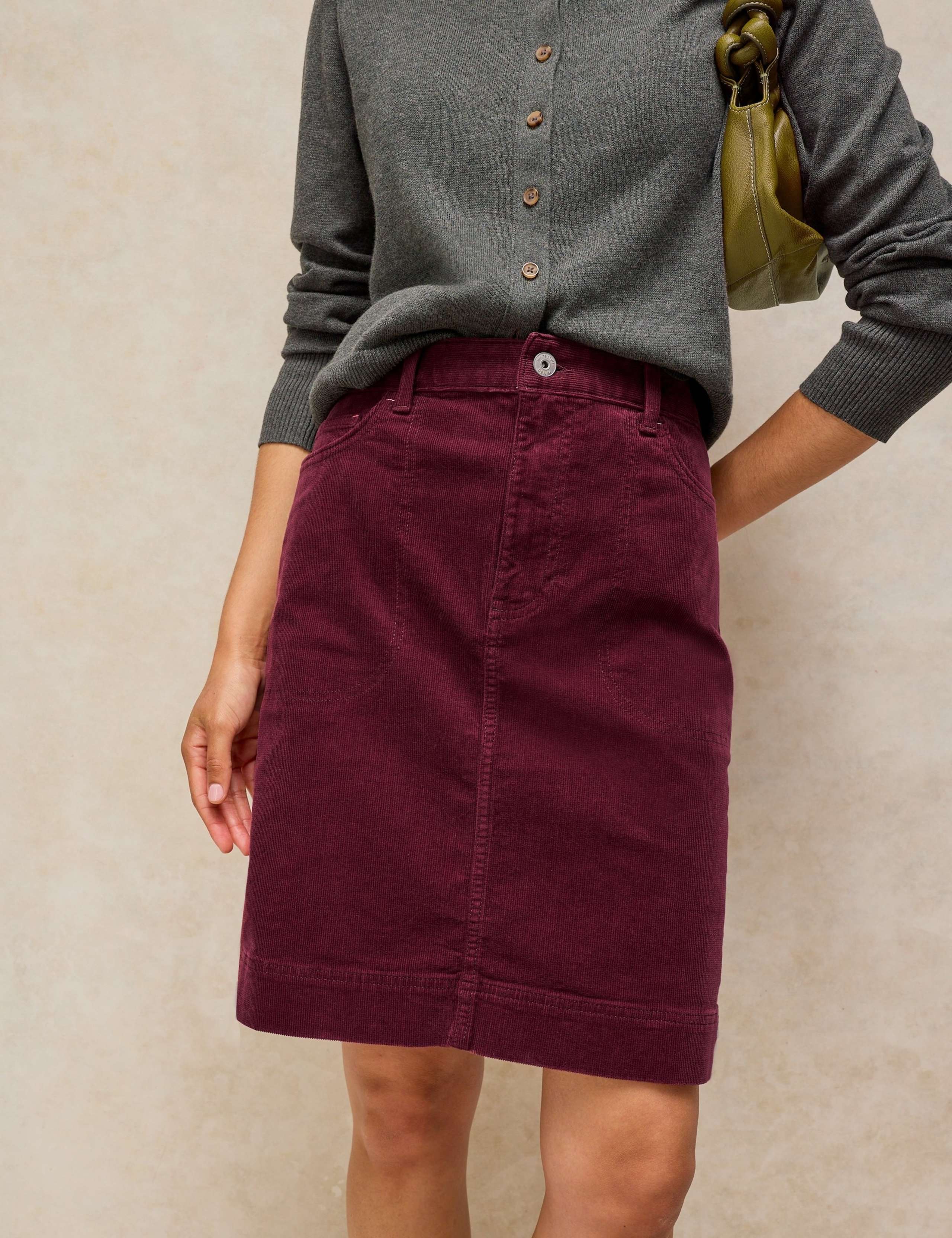 Cotton Rich Cord Knee Length A-Line Skirt