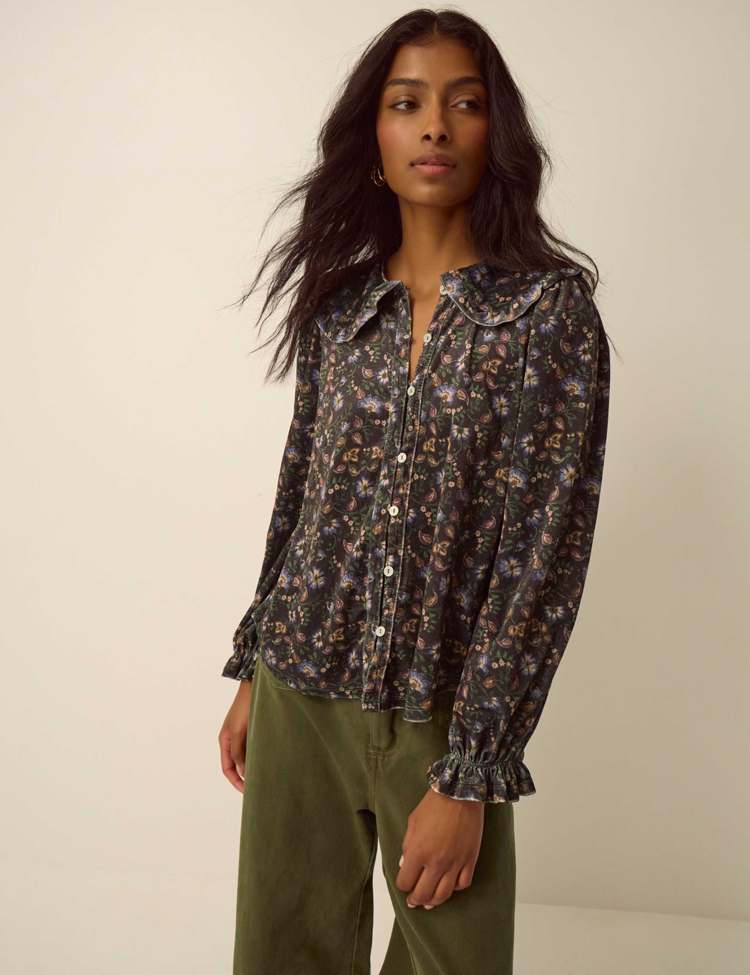 Velvet Printed Collared Shirt