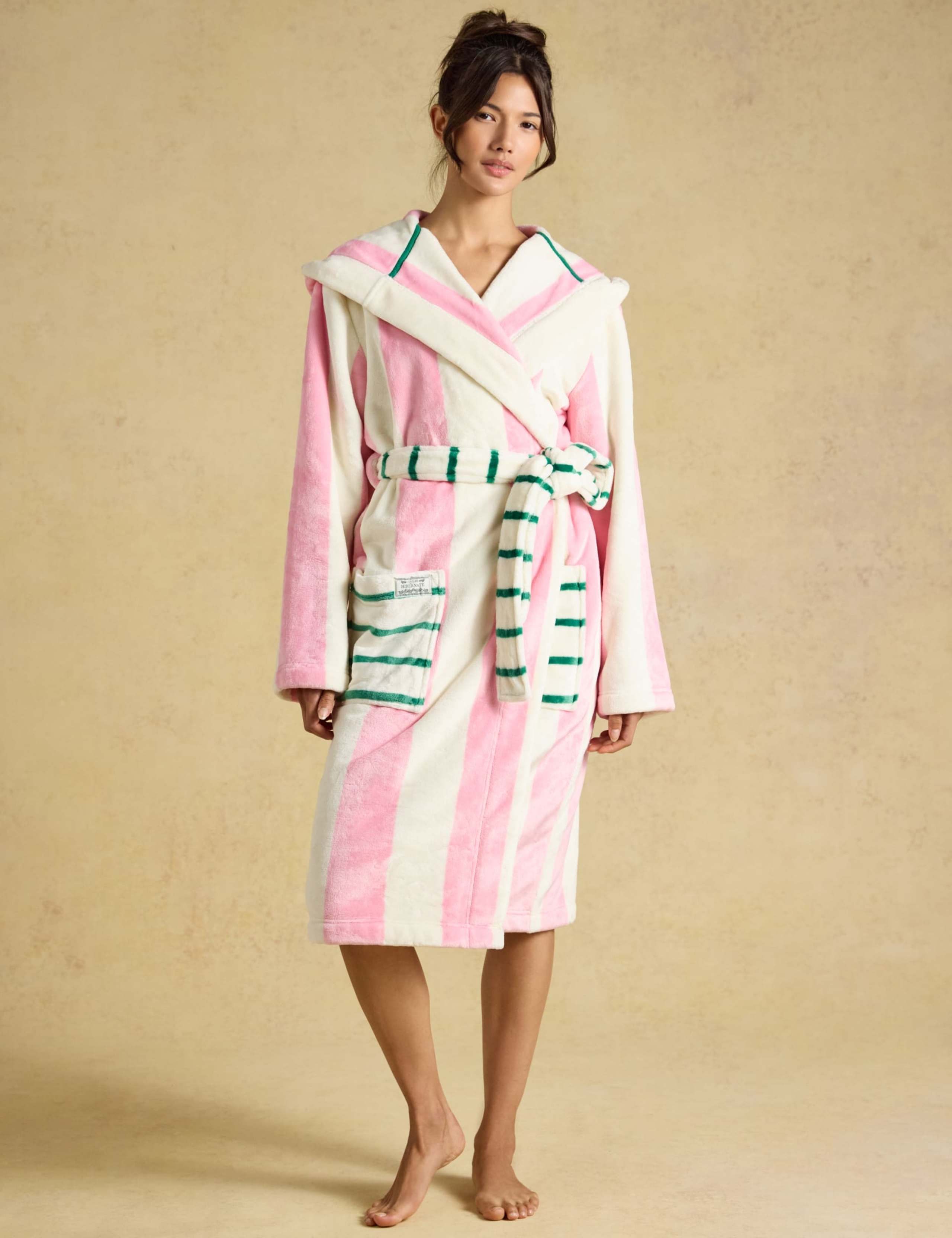 Fleece Striped Hooded Dressing Gown