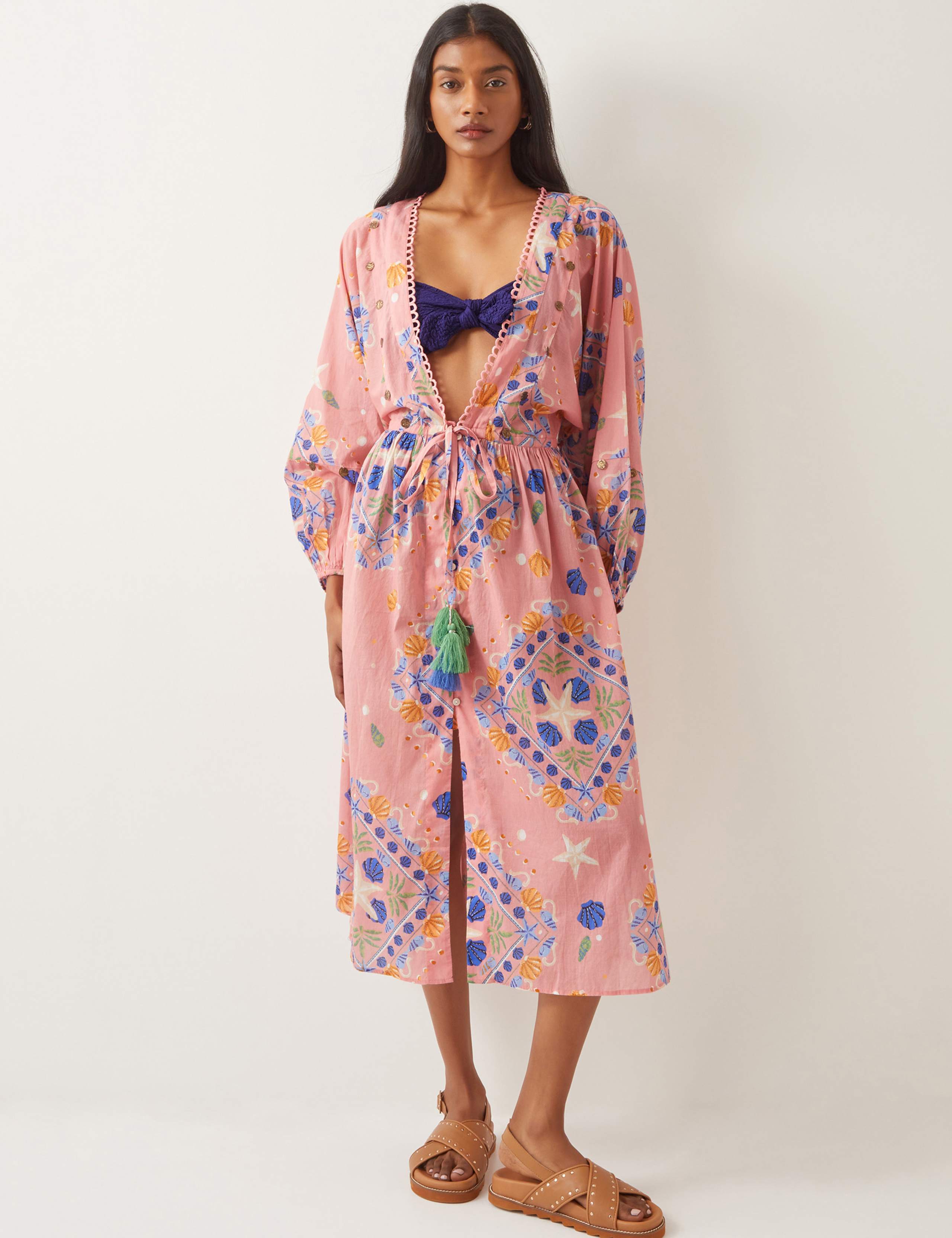 Pure Cotton V-Neck Midi Kaftan Dress