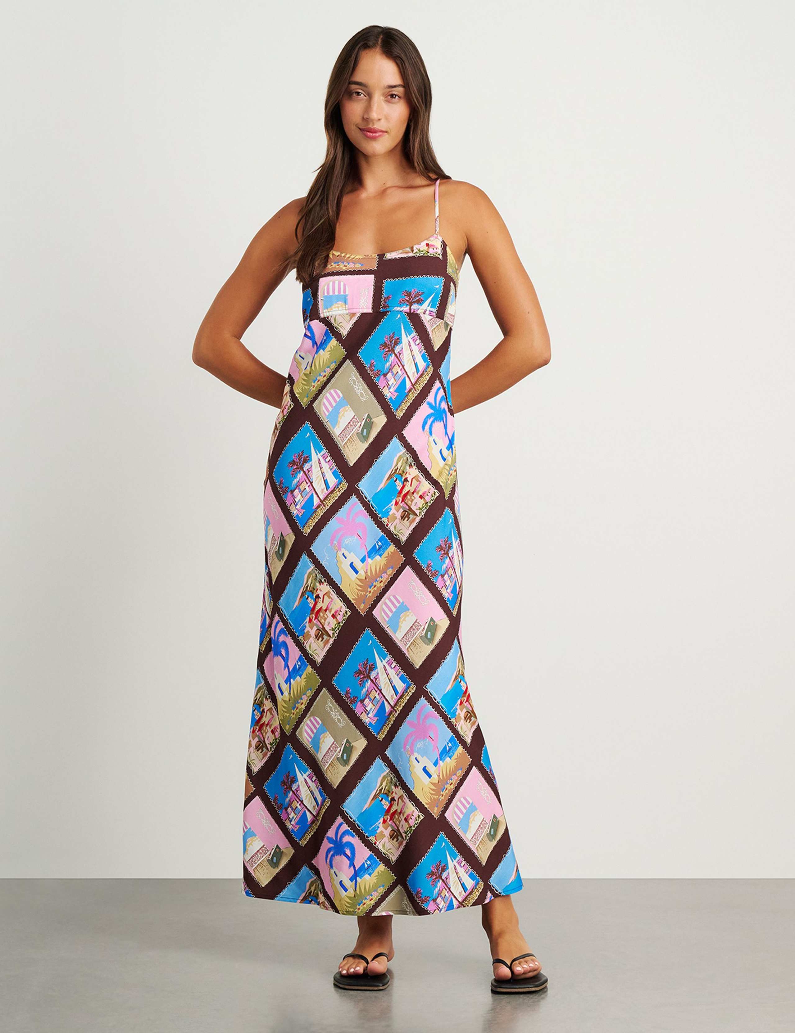 Printed Strappy Maxi Slip Dress
