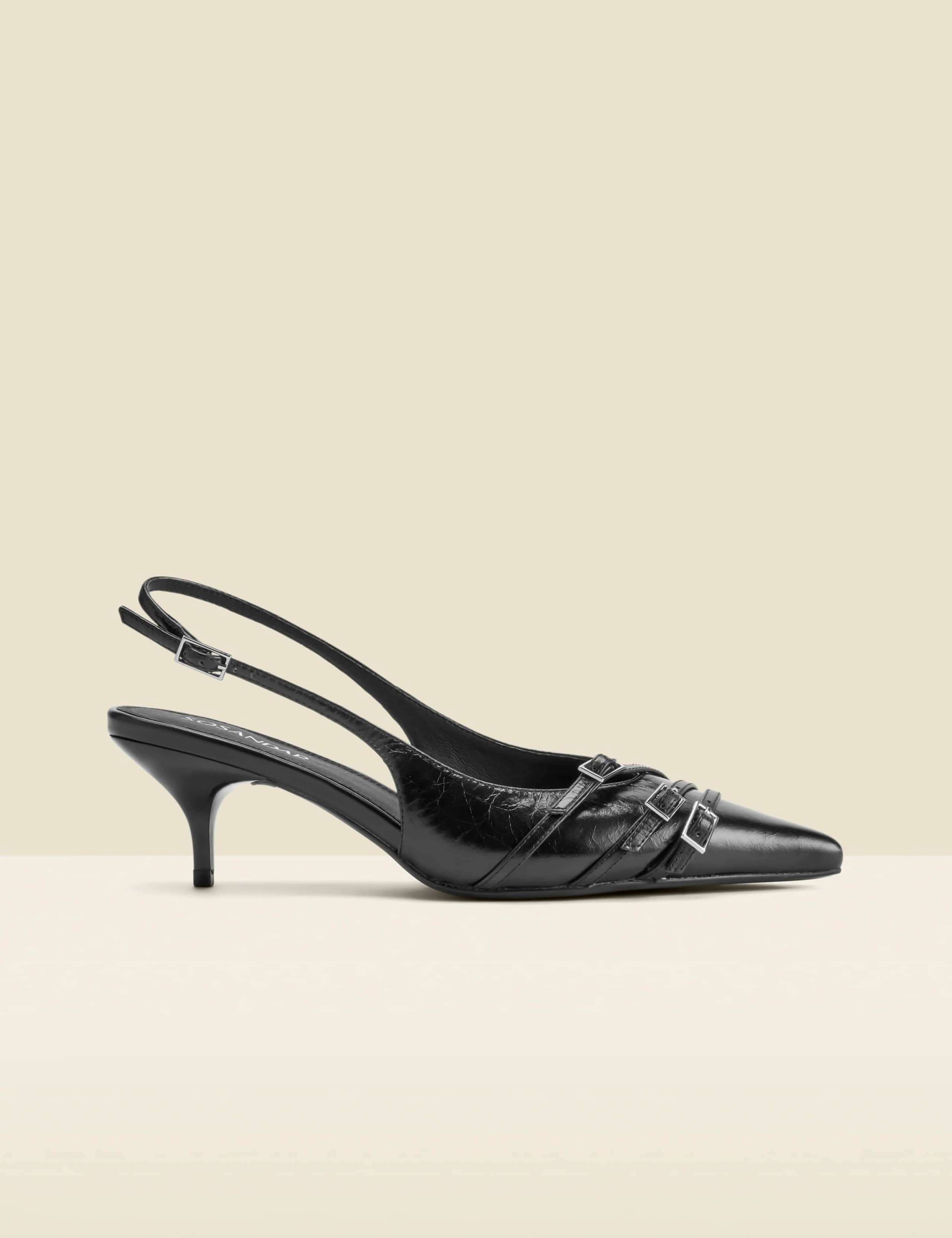 Leather Metallic Kitten Heel Slingback Shoes