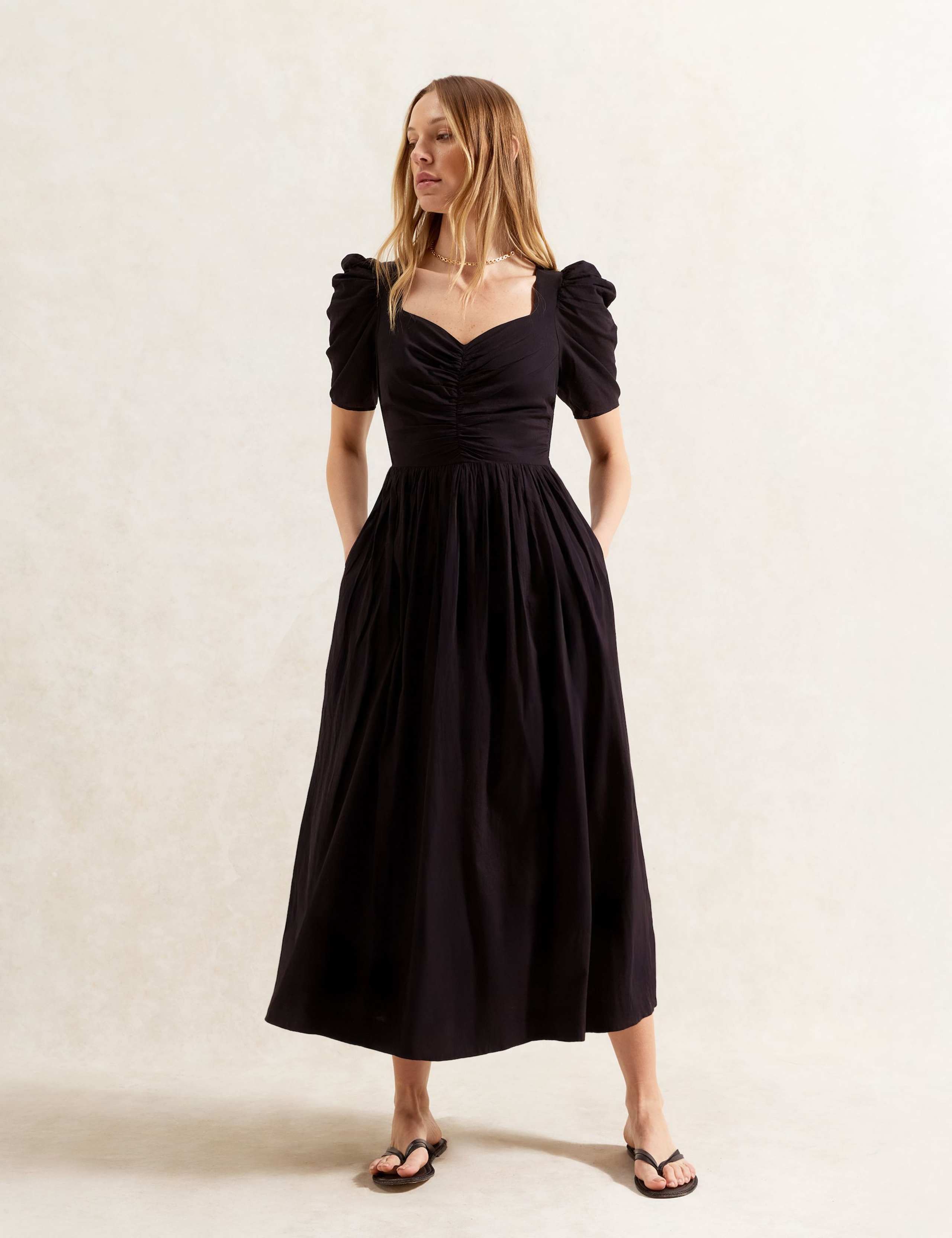 Pure Cotton Puff Sleeve Midi Skater Dress