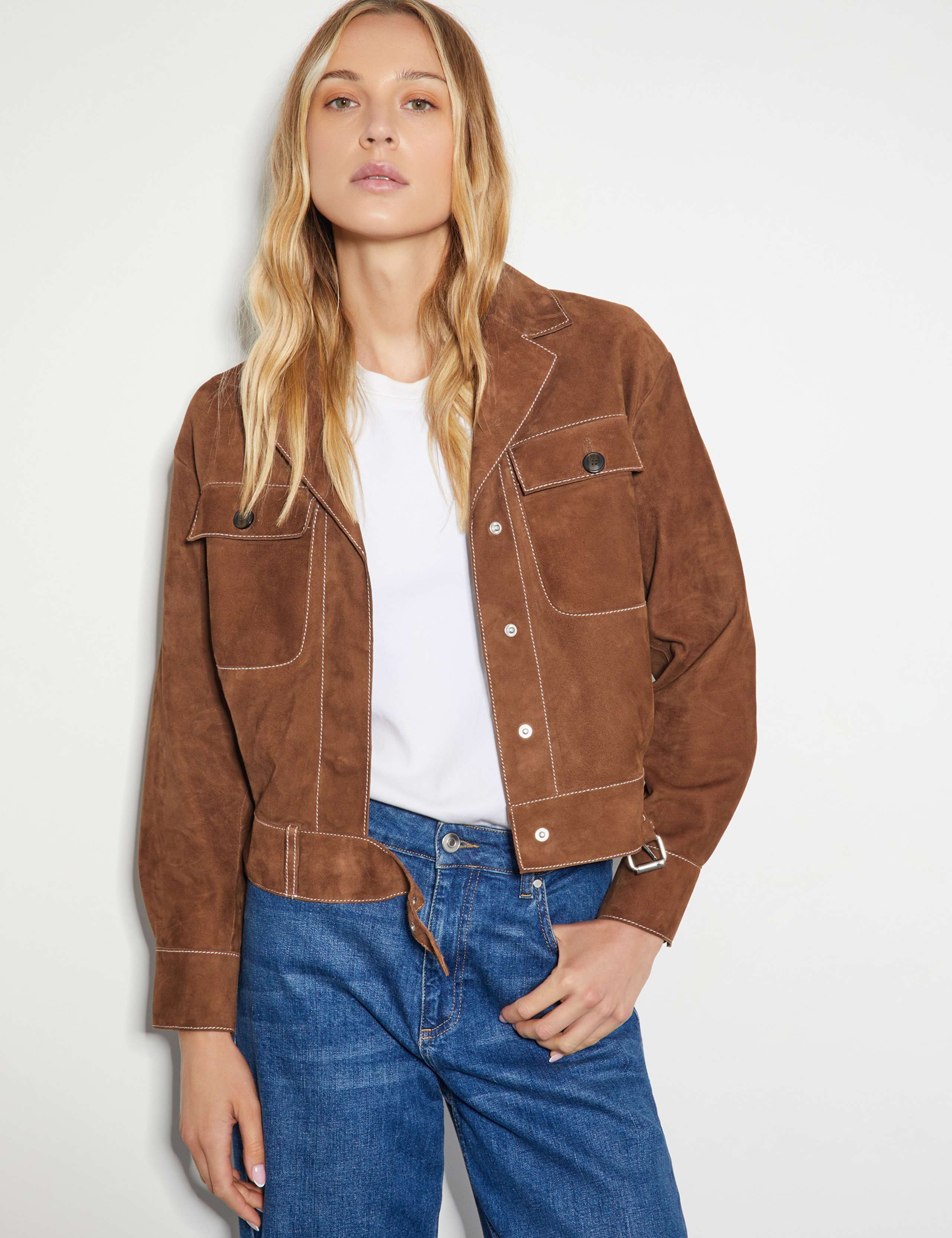 Suede Collared Belted Jacket