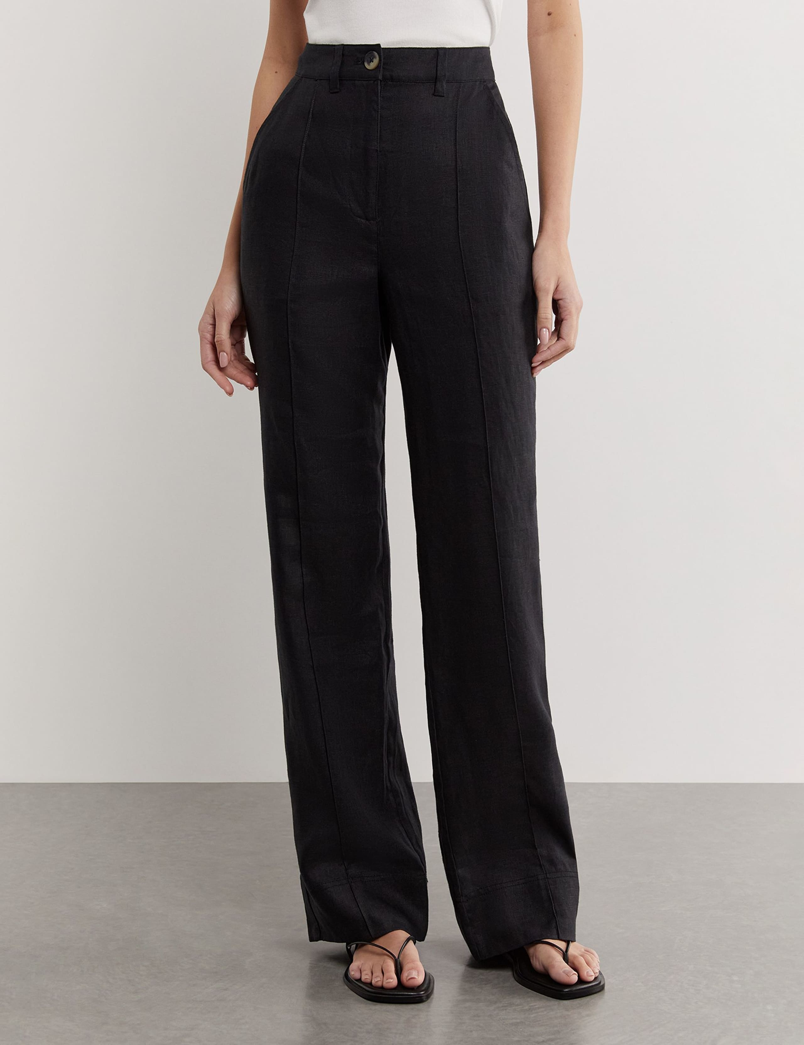 Pure Linen Pintuck Wide Leg Trousers
