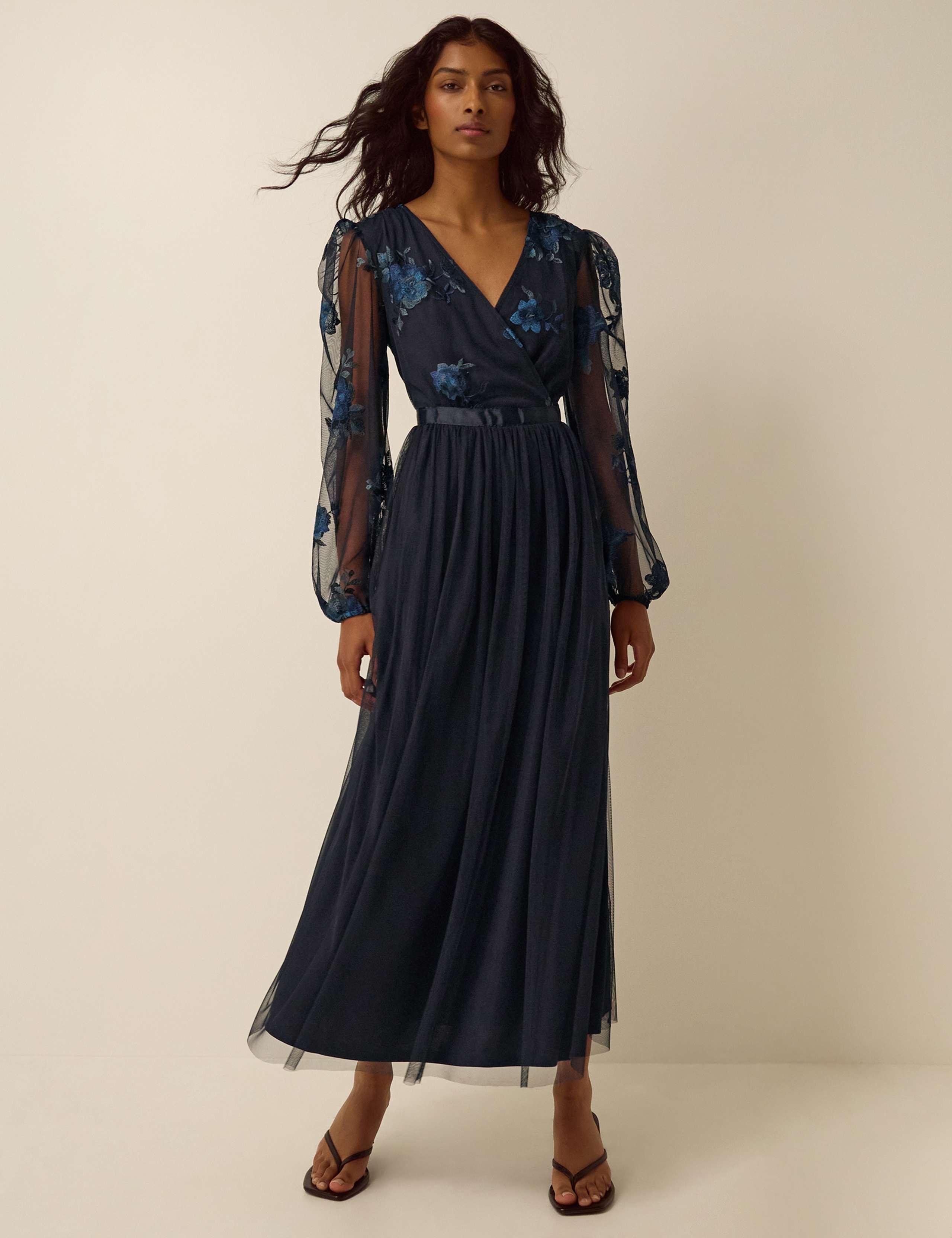 Floral Embroidered Mesh Maxi Tea Dress